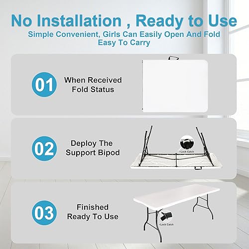 Miniatura 7 de Bblife Mesas plegables de 6 pies, mesa plegable resistente, mesa plegable multifuncional para acampar al aire libre, picnic, fiestas, eventos