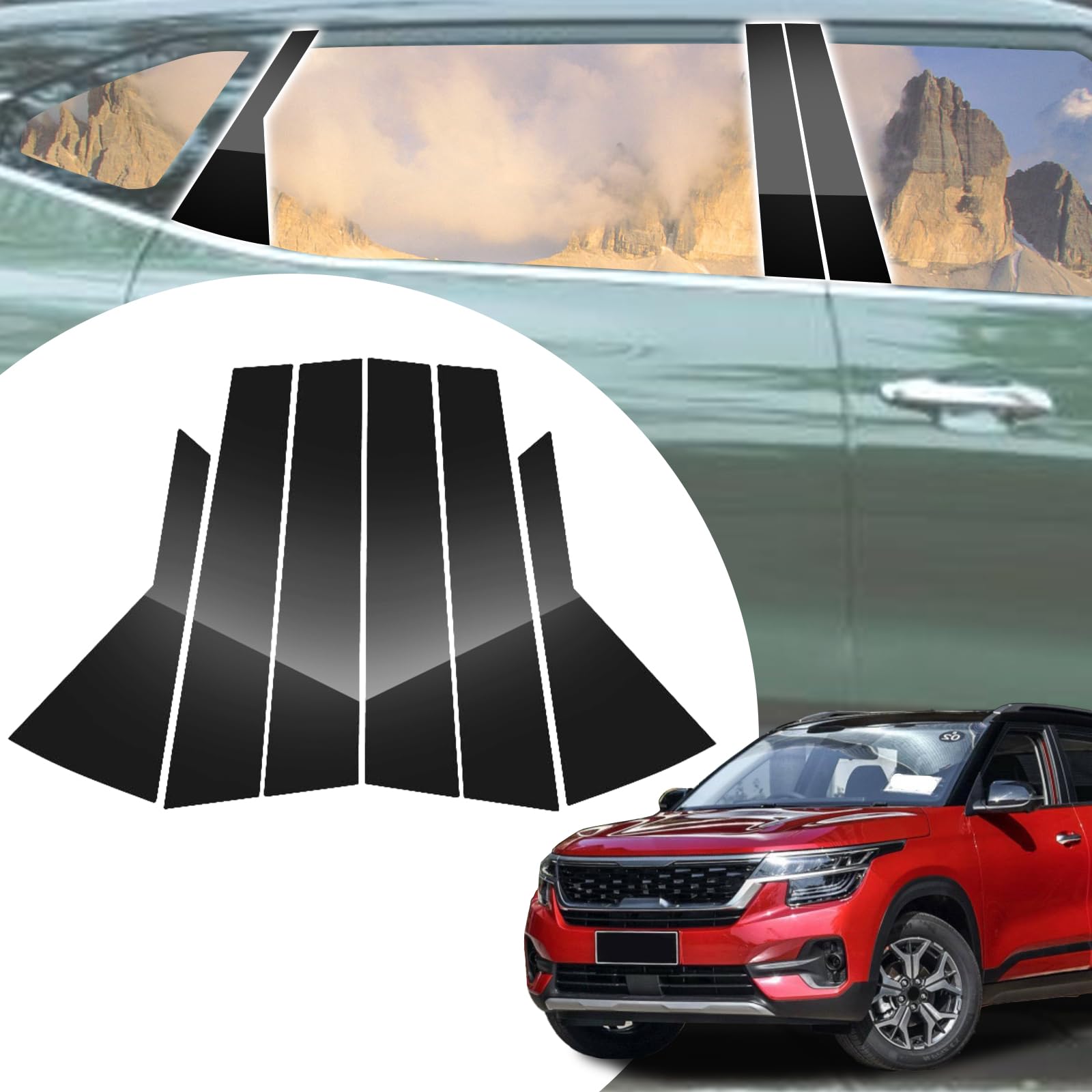 6pcs Glossy Black Exterior Door Window Pillar Posts Molding Cover for Kia Seltos 2021 2022 2023 2024 2025 Accessories Panel Trim Side Door Window Cover Trim Kits