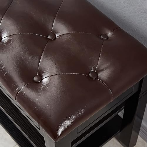 Miniatura 7 de ZIRKOOON Banco de almacenamiento de zapatos, zapatero de entrada con asiento de cuero, organizador de 2 niveles, banco de madera para entrada,