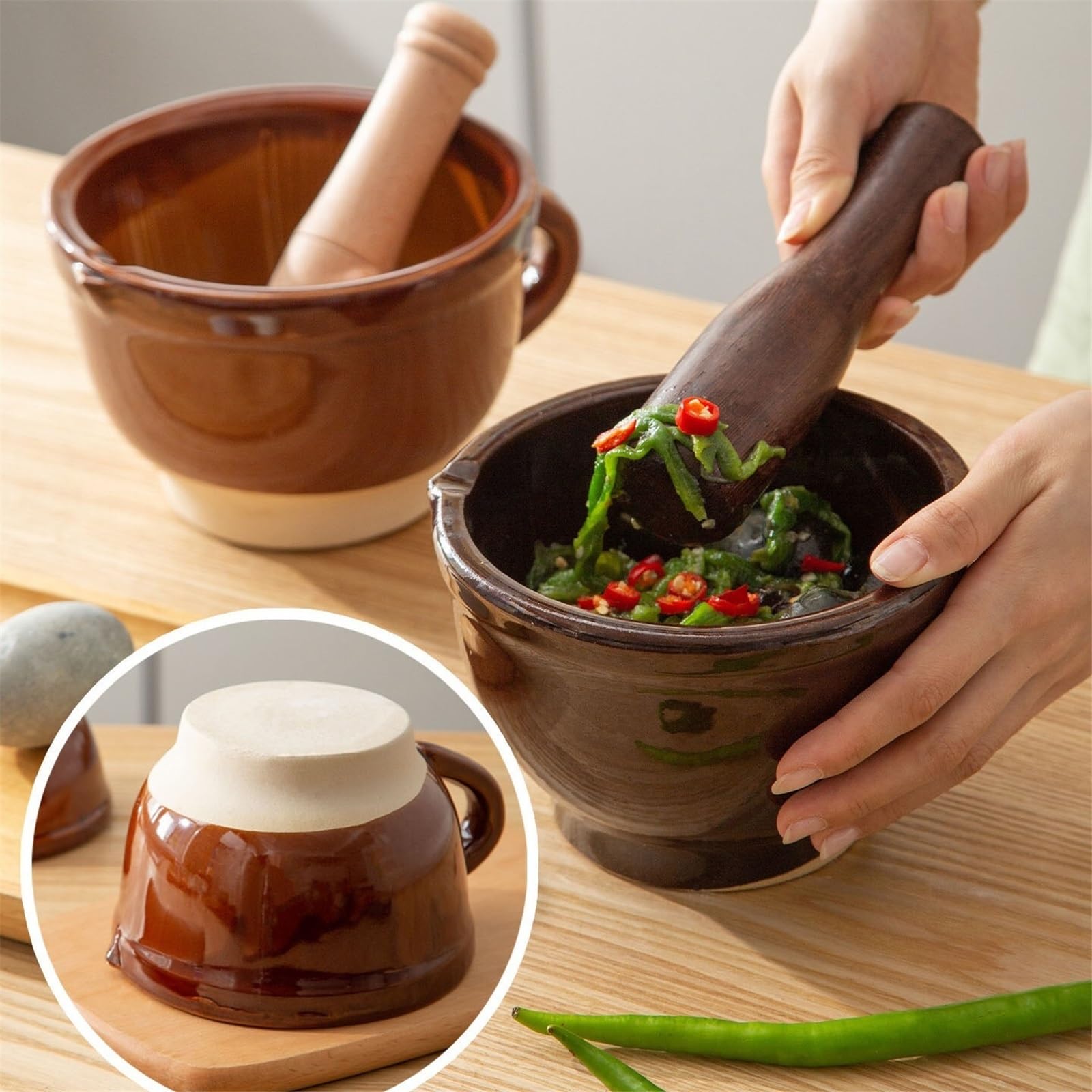 Pratico Mortaio in ceramica con ciotola e pestello for la frantumazione di medicinali for spezie aglio