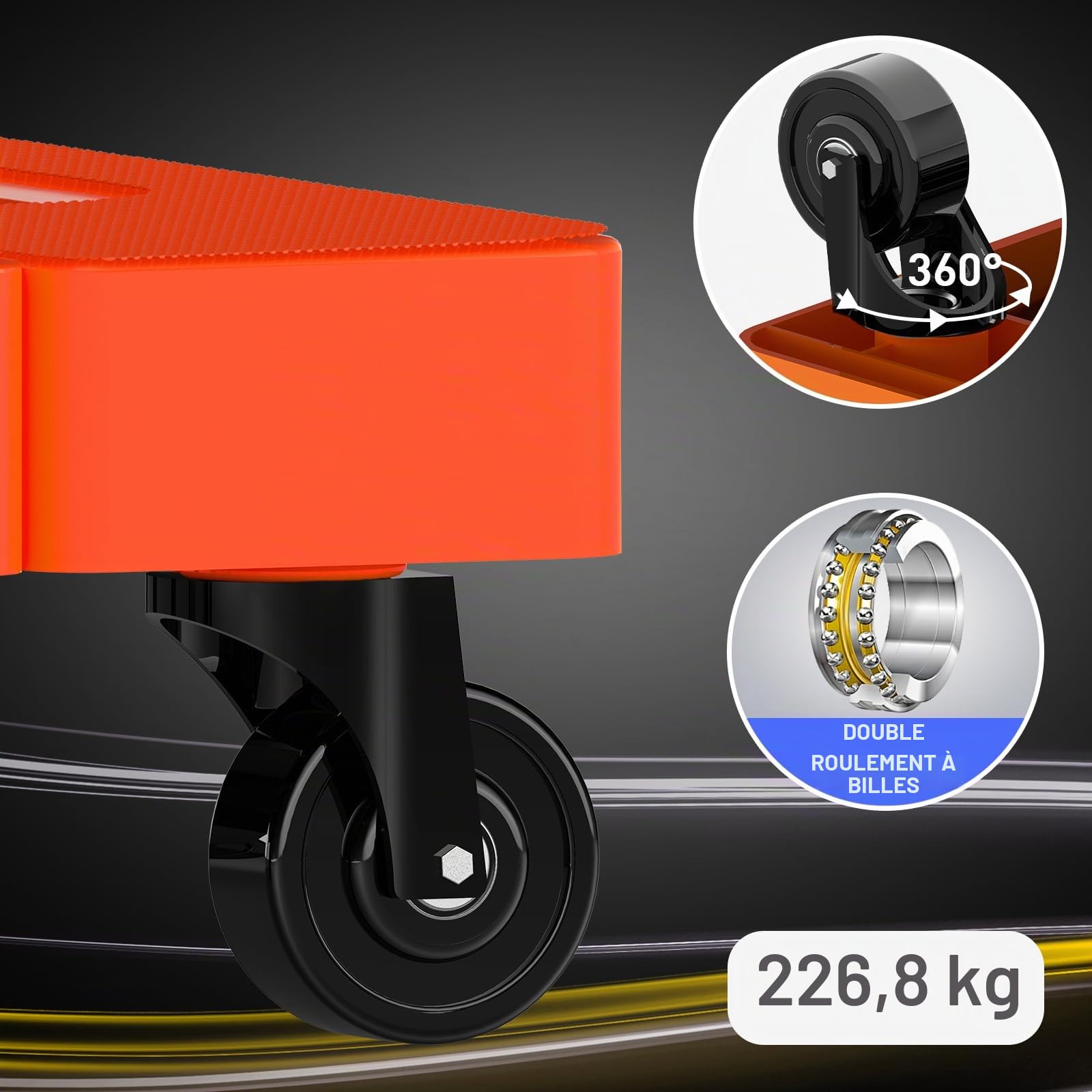 SOLEJAZZ Chariot Portable et Pliable d’Une capacité de Charge de 226,8 kg avec 6 Roues et 2 Sangles, Orange
