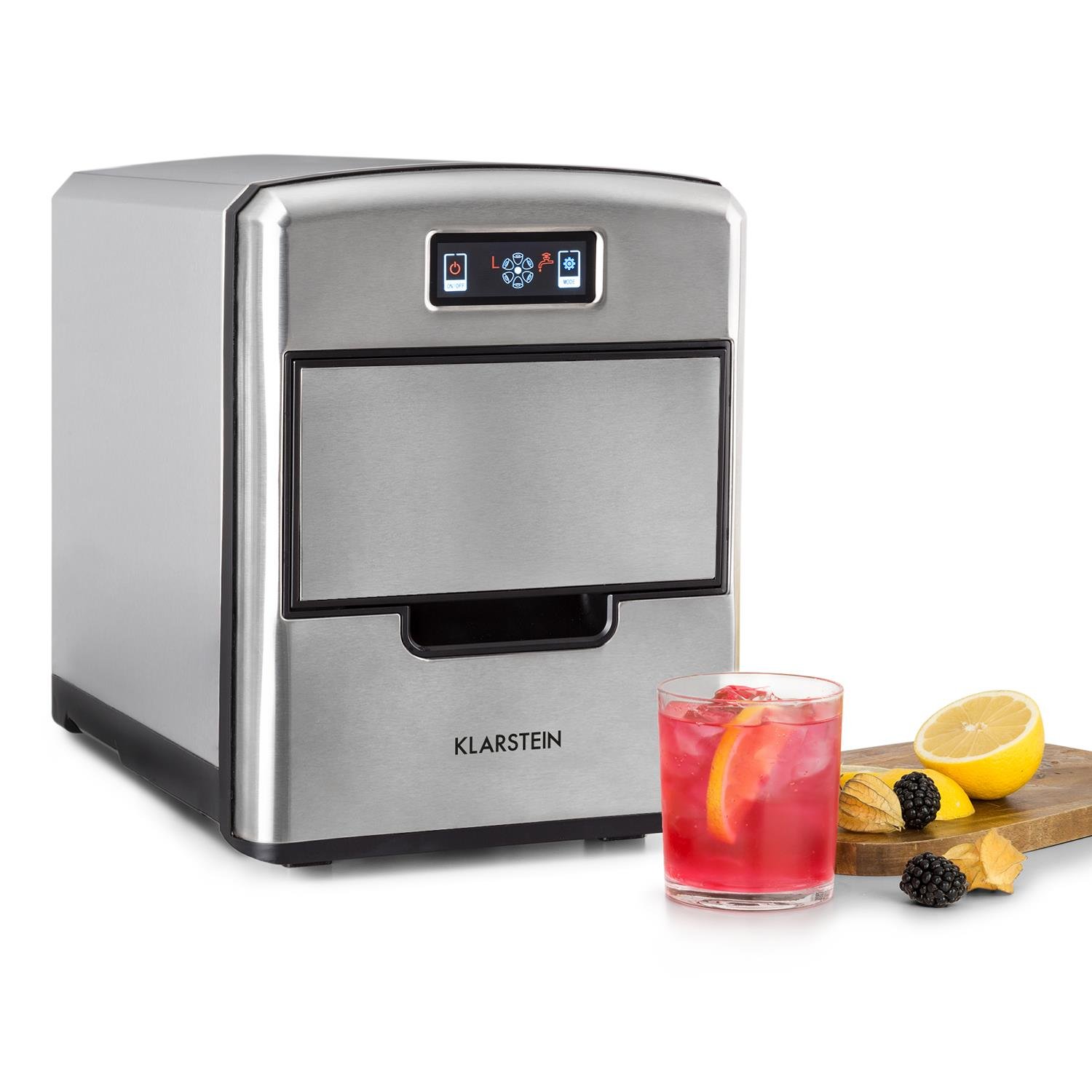 Klarstein Metropolitan - máquina de hielo, máquina de hielo, 12 kg/24 h, 180 W, 3 tamaños de cubitos de hielo, refrigerante R600a, depósito de agua de 2,15 l, pala, acero inoxidable, plata
