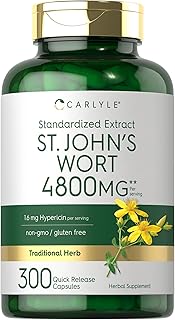 Carlyle St John's Wort Capsules | 4800mg | 300 Count | Non-GMO & Gluten Free Supplement | Standardized Extract