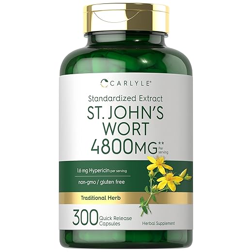 St John's Wort Capsules | 4800mg | 300 Count | Non-GMO & Gluten Free Supplement | Standardized Extract | by Carlyle