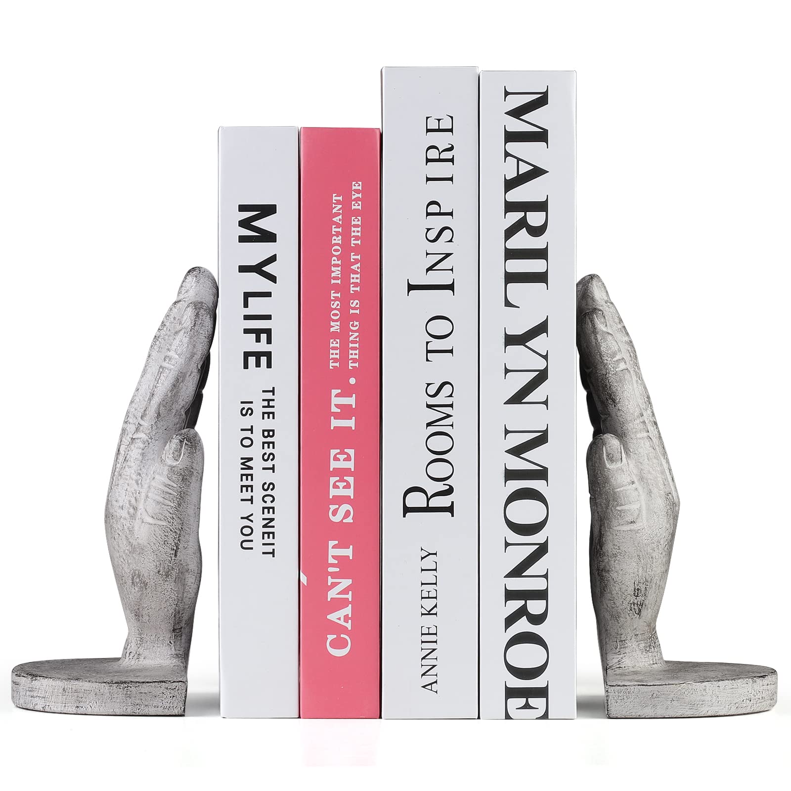 Book Ends to Hold Books - Decorative Bookends for Shelves, MXARLTR Book Holders for Heavy Books with Anti-Slip Base Vintage Heavy Duty Bookend Stopper for Books Magazines Home Office Decor (Gray)