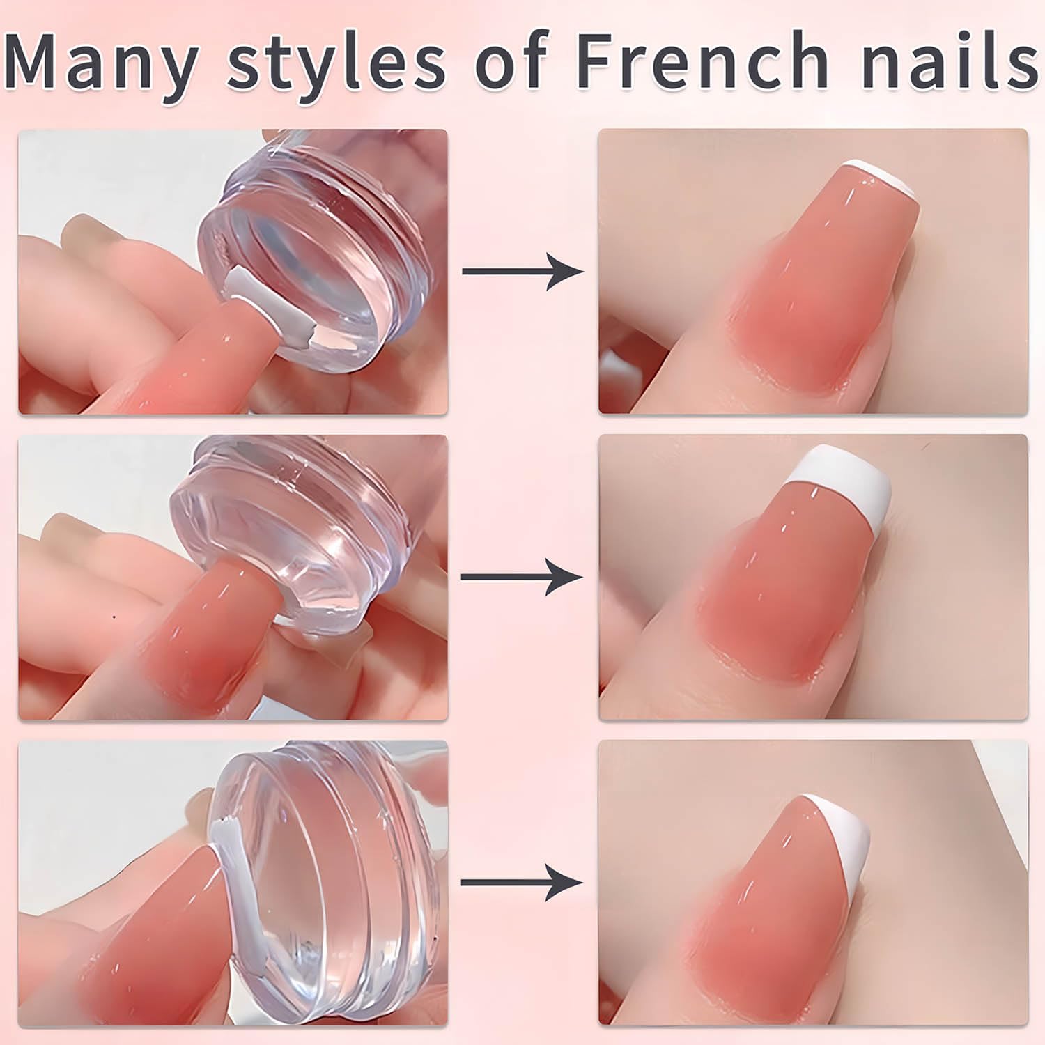 Herramienta de punta francesa, kit de sellos de arte de uñas, gelatina de silicona transparente con raspador, sello de punta francesa para manicura en el hogar DIY puntas de uñas (2 piezas)