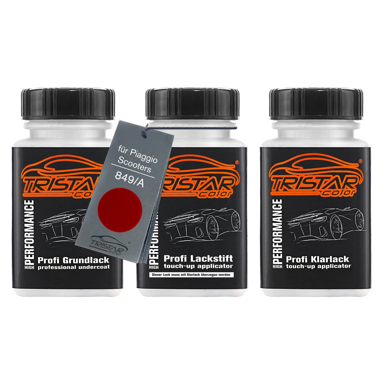Kit Spray 2K TRISTARcolor Per Piaggio Scooters – Vernice Di Fondo Rosso Antares C.Metallic Perl + Trasparente, Made In Germany