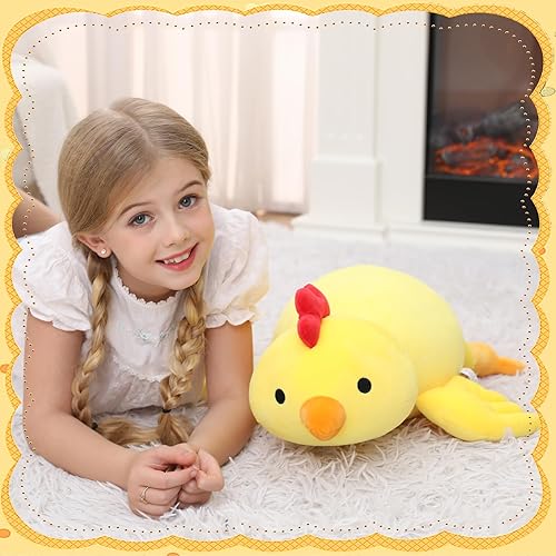 Miniatura 4 de Animales de peluche de pollo con peso de 24 pulgadas, 4.2 libras, divertidas muñecas para abrazar, almohadas para niños y niñas (amarillo)