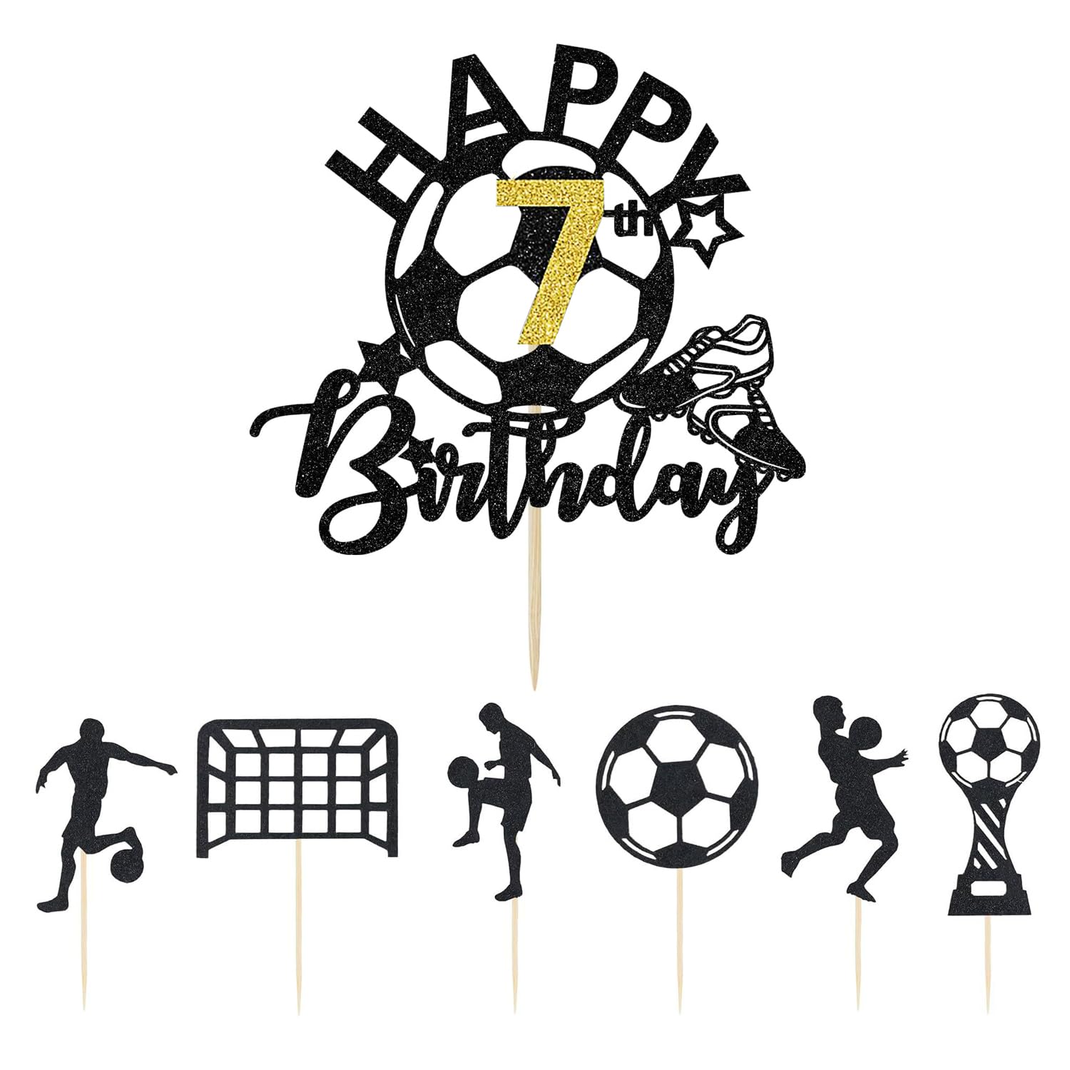TVSVKWE 1 Number 9 Card Insert And 6 Small Card Insert, Football Themed Cake Decoration, Creative Decoration, Birthday Party Supplies.