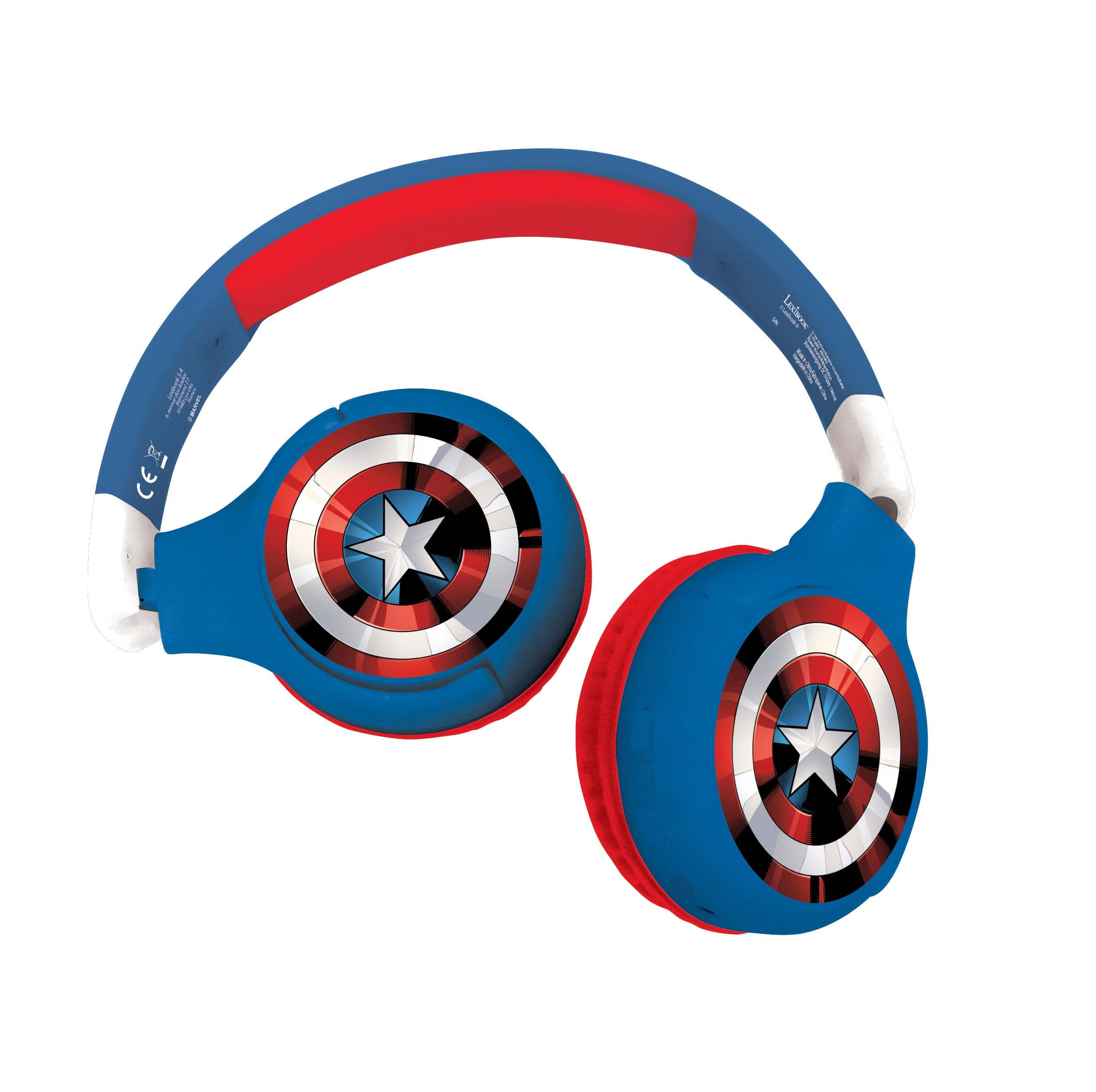 LEXIBOOK, The Avengers, 2-in-1 Bluetooth Headphones for Kids - Stereo Wireless Wired, Kids safe for Boys Girls, Foldable, Adjustable, red/blue, HPBT010AVLXB