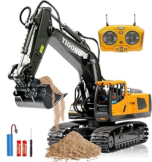 Daioler Remote Control Excavator Toys for Kids, RC Excavator with Metal Shovel, Rechargeable Construction Vehicles,Hydraulic Excavator 680°Rotating,Digger Toy for Boys 6+,60Mins/Sounds/Light