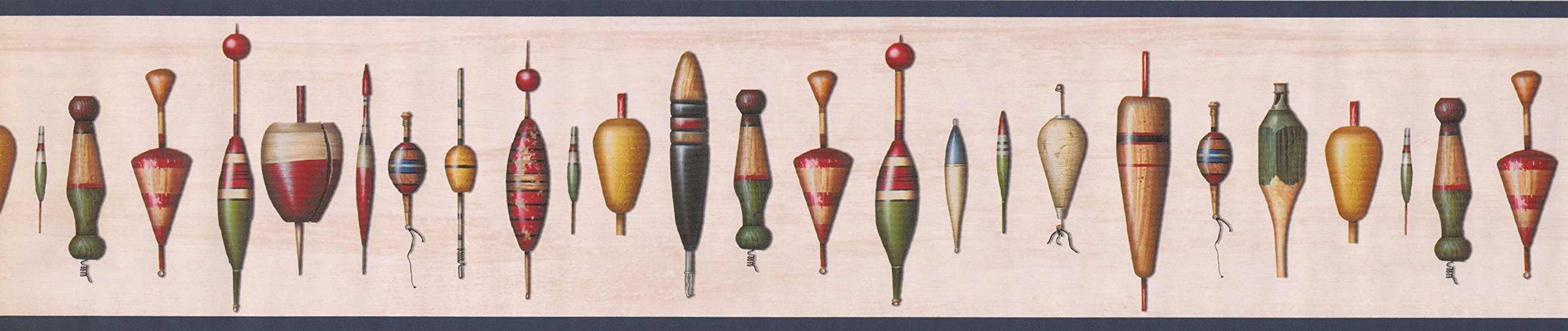 CONCORD WALLCOVERINGS ™ Prepasted Wallpaper Border Vintage Fishing Bait Bobbers, Cottage or Room Wall Décor, Size 5 Inches by 15 Feet CL41031B