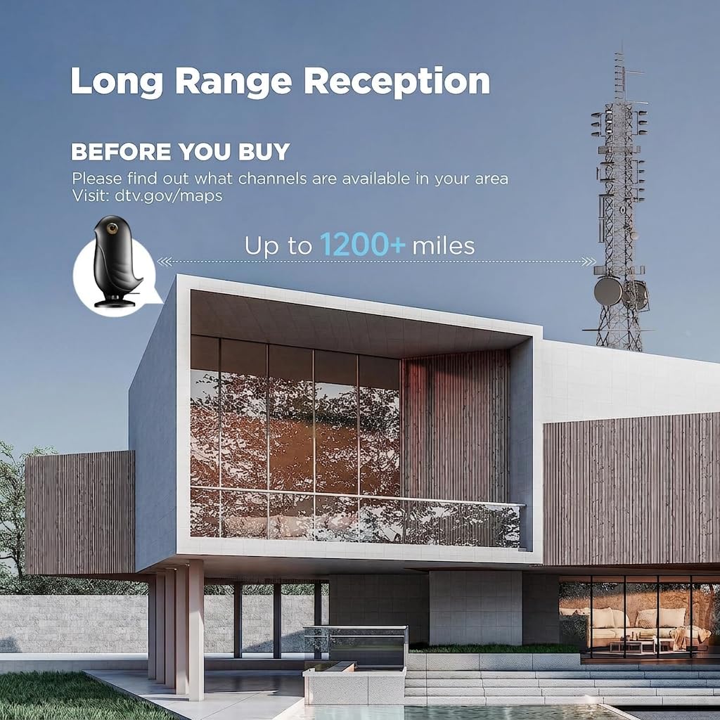 Antena de TV para interiores de largo alcance de más de 1200 millas, antena digital HD con amplificador de señal y chip inteligente, soporta canales locales 4K 1080P para televisores inteligentes