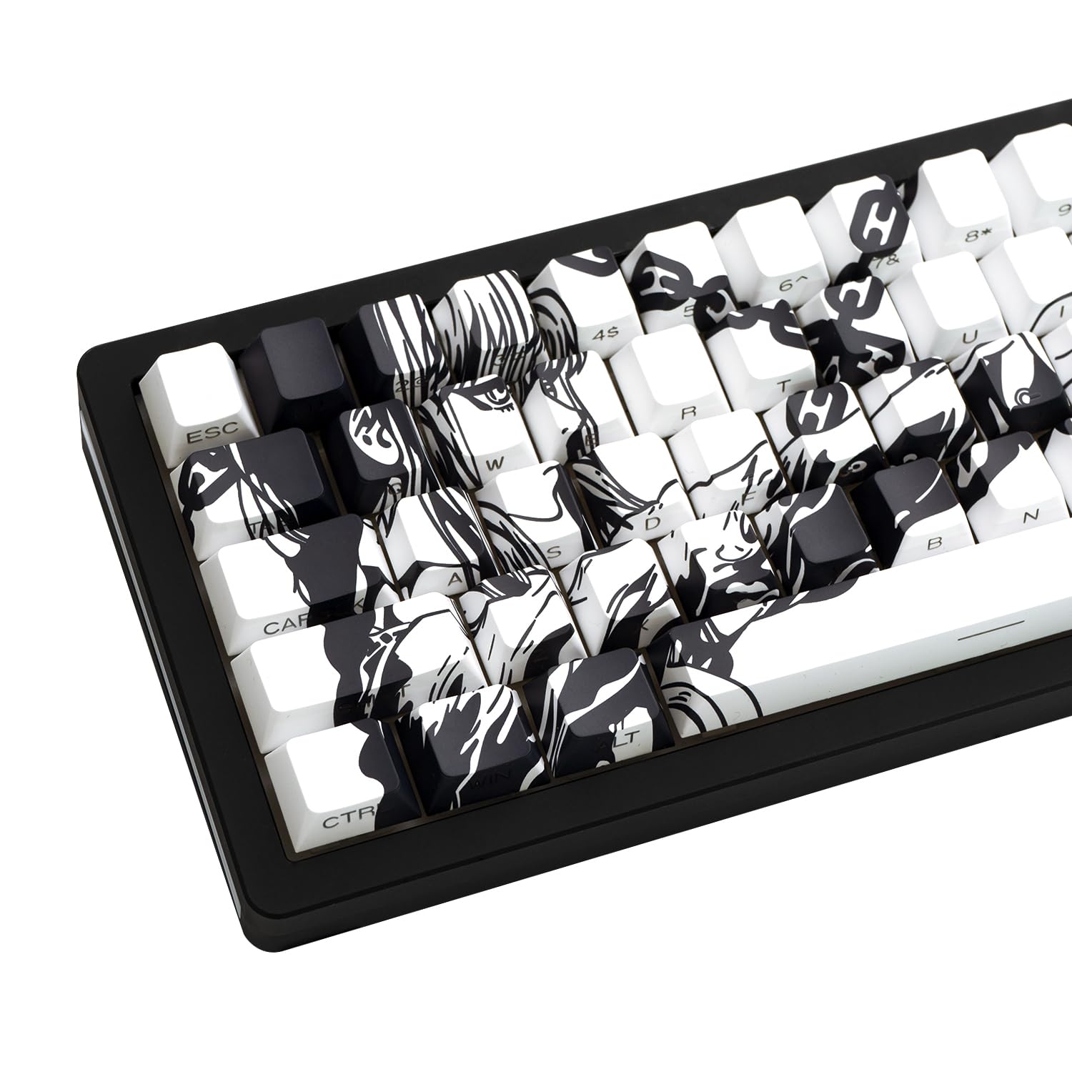 PBT Material Cherry Profile Japanische weiße Ketten Custom Shine Through Backlit Keycaps 75 Prozent 131 Key Shine-Through Side Graviert Custom Keycaps Set für mechanische Tastatur
