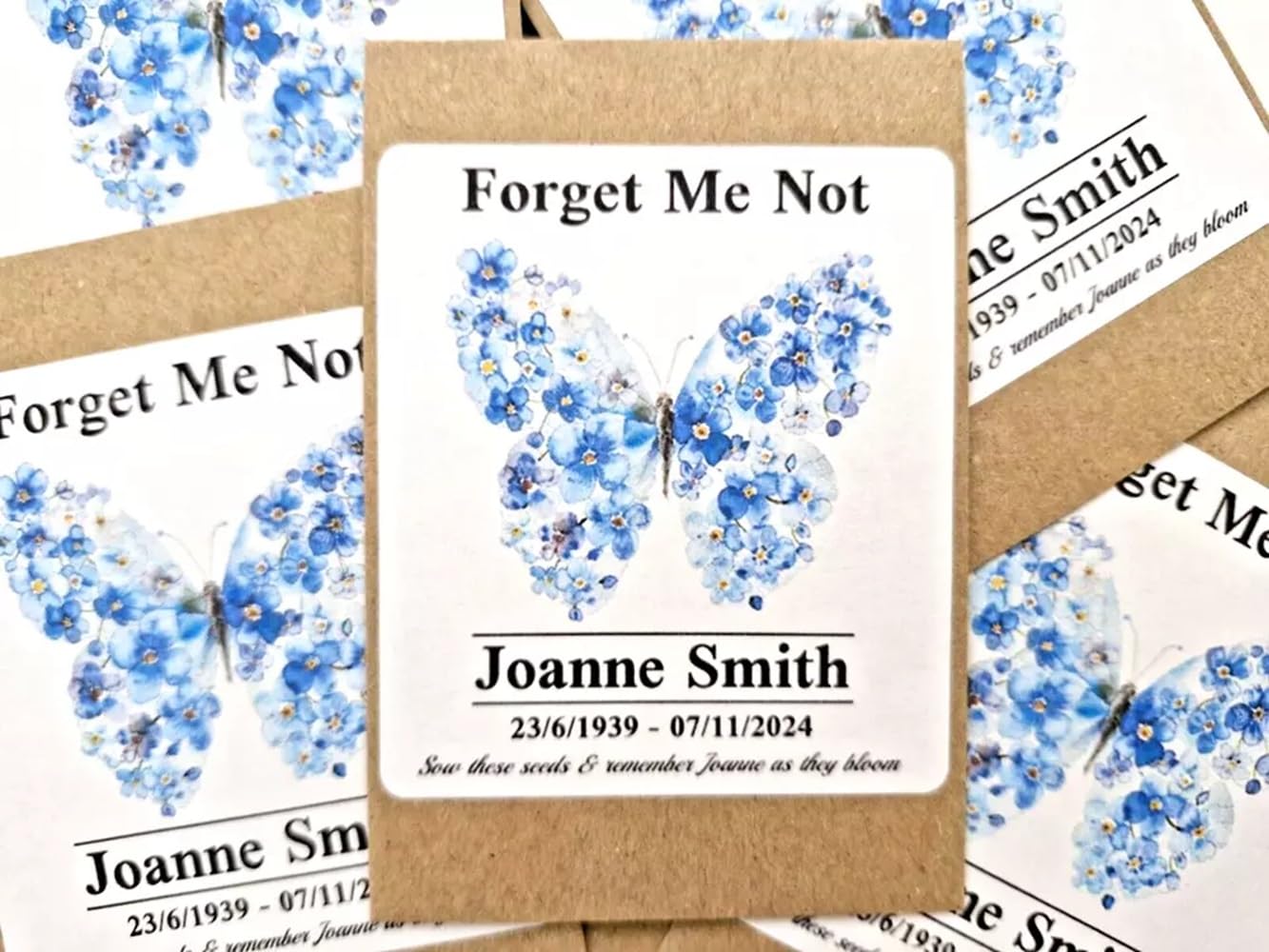 Personalised Funeral Favours Forget Me Not Memorial Remembrance Seeds F6P (48)