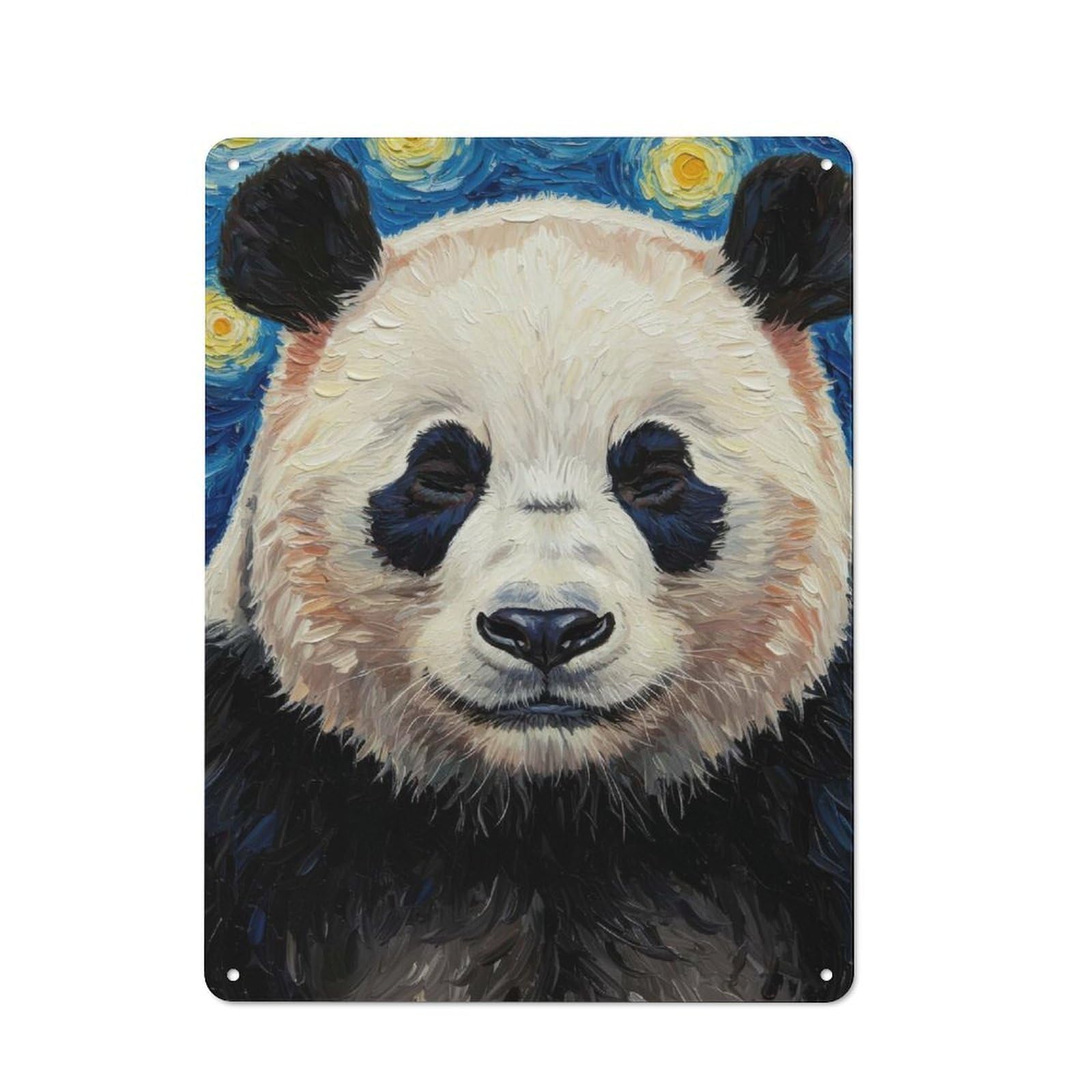Tin Wall Sign with Panda in Starry Night Style Design 40x30cm, Classic Kitchen Wall Decor for Restaurant, Kitchen, Counter Or Breakfast Nook