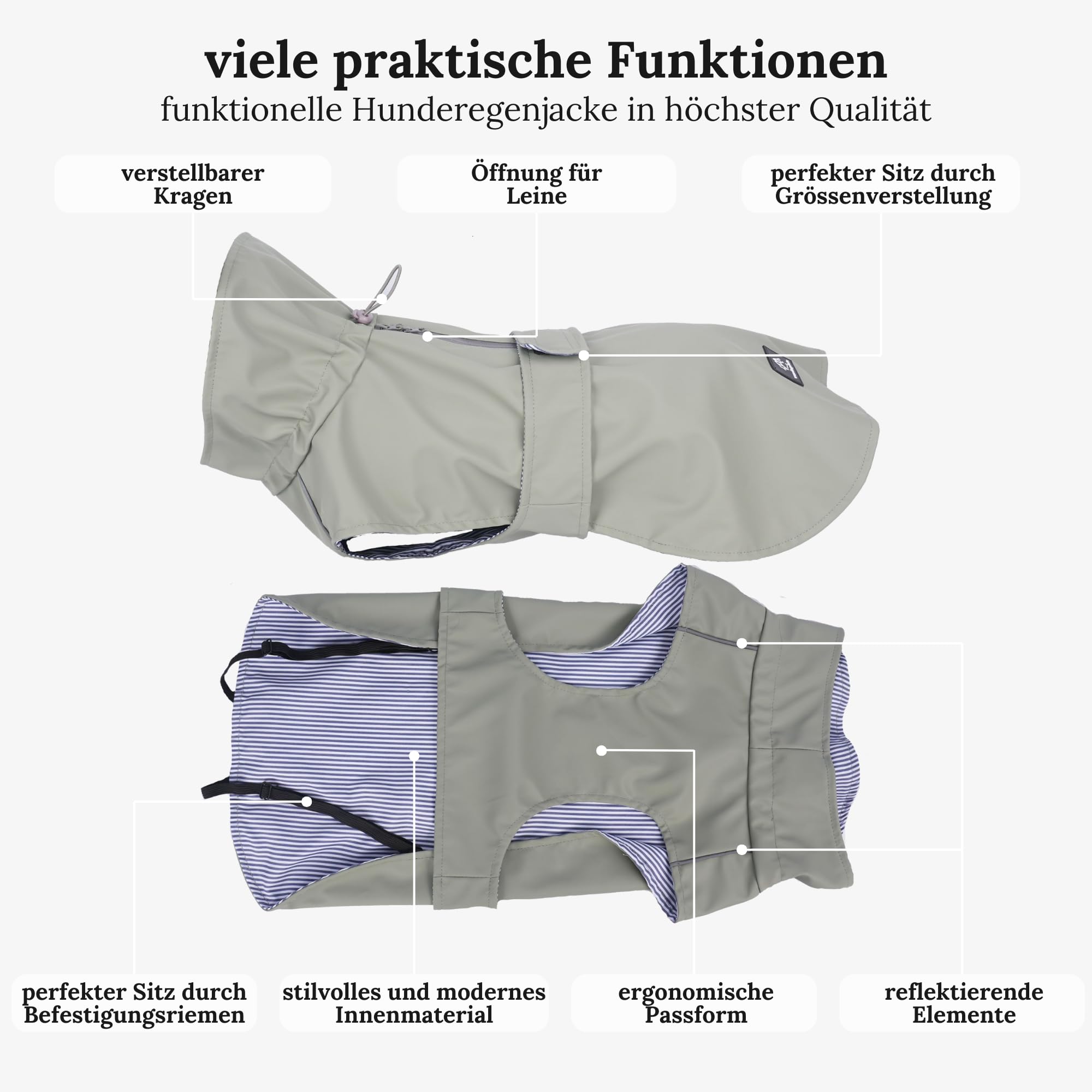 Hunderegenmantel in Grau, Größe L – Hundemantel Stilvoll und Elegant – wasserdichte Hundejacke - optimal für kleine und mittelgroße Hund – minimalistische Hunderegenjacke