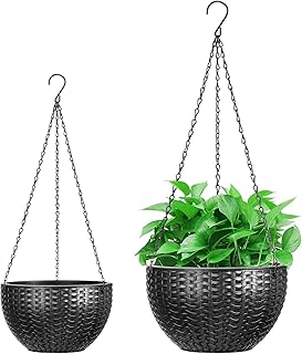 Foraineam 2 Pack Dual-pots Design Hanging Planters Self-Watering Garden Plant Pots, Indoor Outdoor Hanging Flower Pots with Drainage Hole, Hanging Planter Baskets for Hanging Plants, 2 Size Assorted