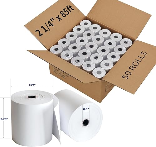 POS - Papel térmico de recibo de 2 14 pulgadas x 85 pies, 50 rollos de papel PAPRMA POS, papel térmico para máquina de tarjetas de crédito con