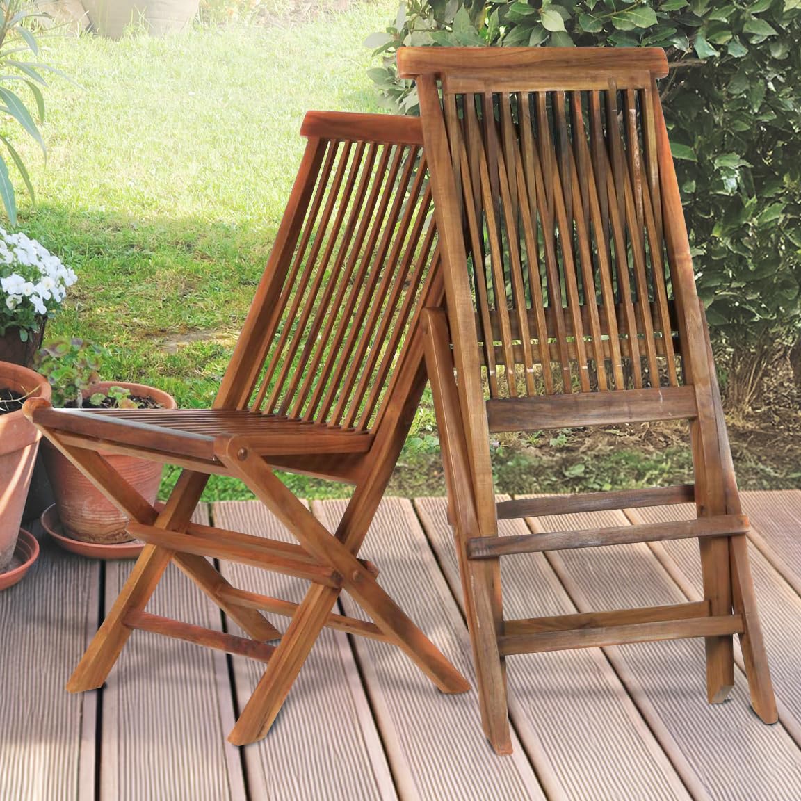 All Things Cedar TF22-2 Teak Folding Chair Set | Outdoor Patio