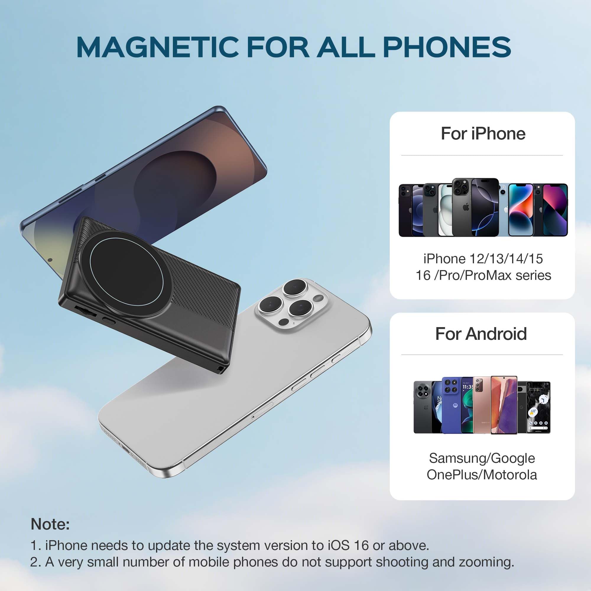 AMAZEAR Teléfono magnético Vlog Selfie Monitor pantalla con control táctil, HD Wireless Bluetooth Remote, cámara trasera para Live Stream TikTok YouTube, compatible con iPhone y Android