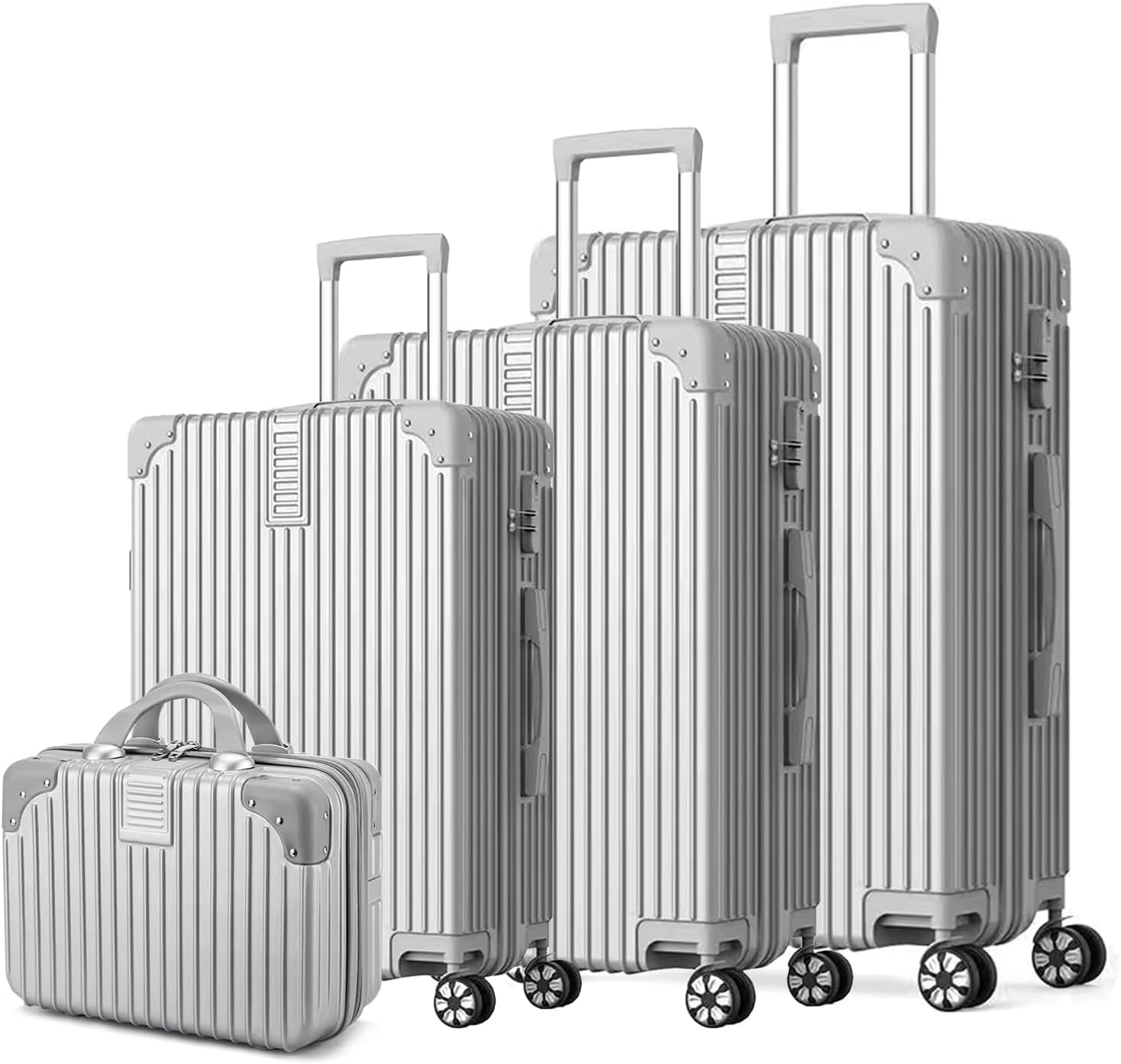 LIODUX 4 Piece Luggage Sets, Expandable PC Travel Suitcase Set, 14/20/24/28in Lightweight Luggage, Carry On Suitcase Sets with Two Hooks & Spinner Wheels (Silver, 4 Piece Set) LIODUX 4 Piece Luggage Sets, Expandable PC Travel Suitcase Set, 14/20/24/28in Lightweight Luggage, Carry On Suitcase Sets with Two Hooks & Spinner Wheels (Silver, 4 Piece Set)