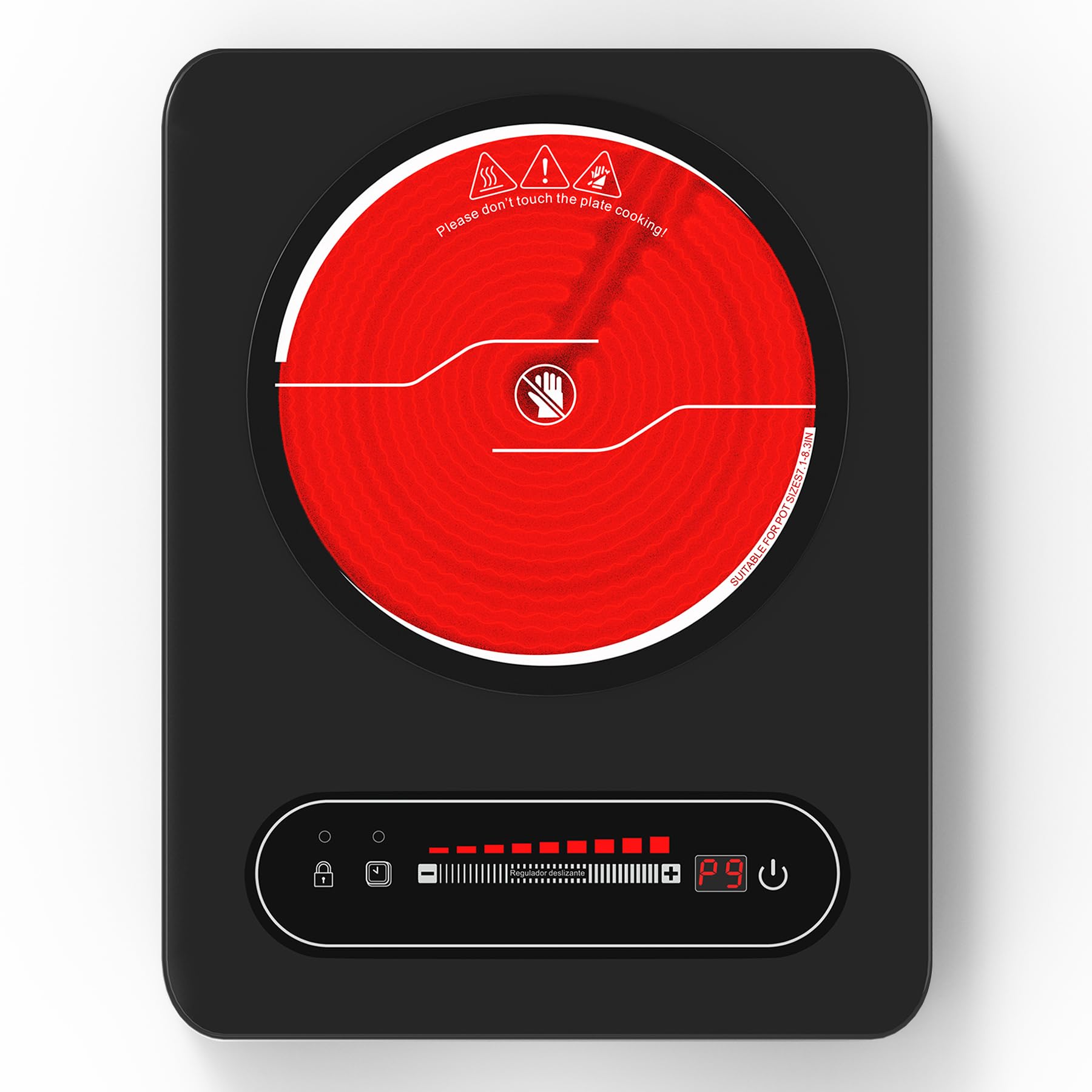 VBGK Placa Vitrocerámica Portatil 2000W, Placas de Induccion con Indicador de Alta Temperatura, Controles Táctiles, Bloqueo para Niños, 9 Niveles de Potencia, Cocina de Cerámica para Todas Ollas