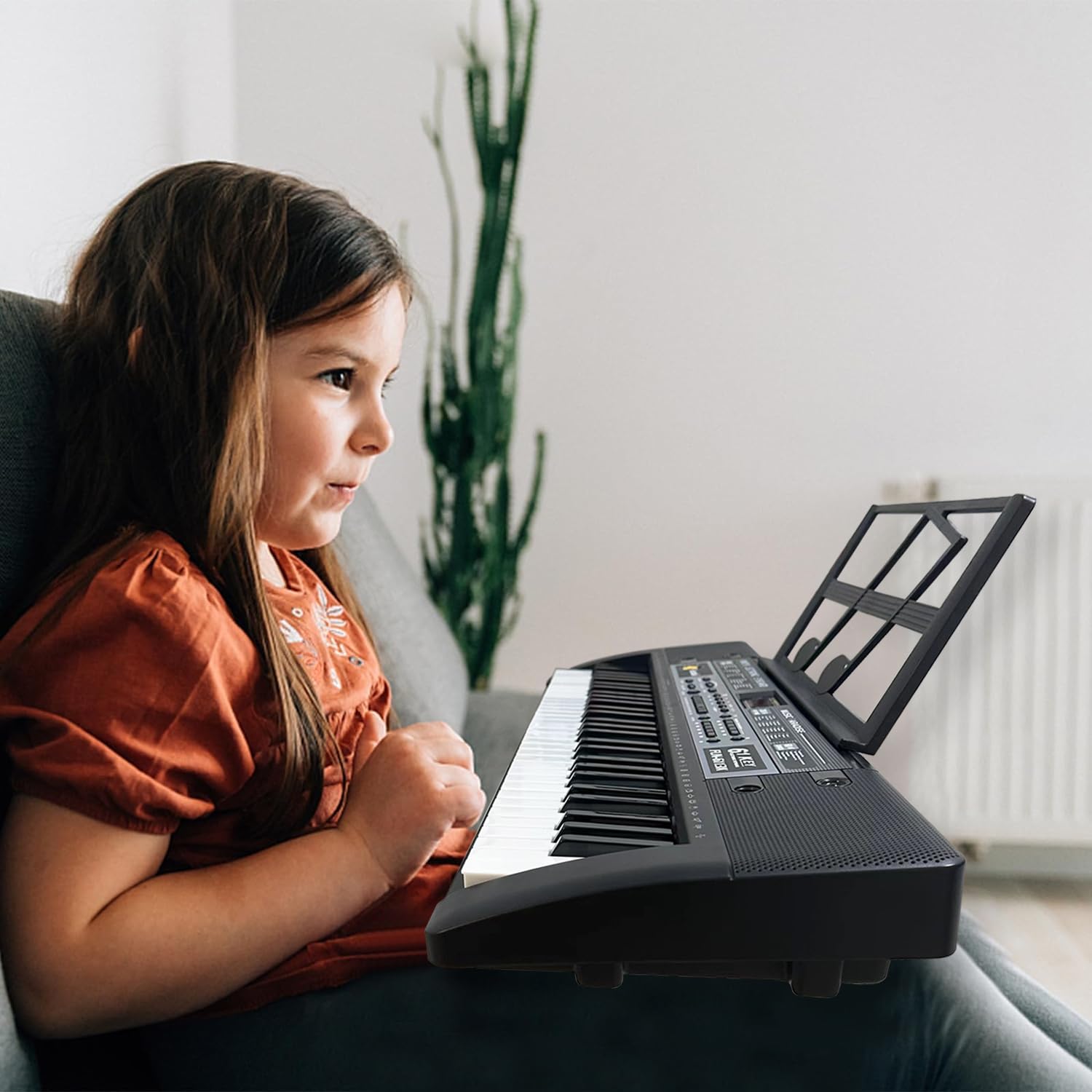 Tragbares 61-Keys Digitales Klavier, elektronisches Klavier mit beleuchteten Tasten und Musikständer, Mini-Keyboard für Kinder und Erwachsene, digitale Tastaturen Schwarz