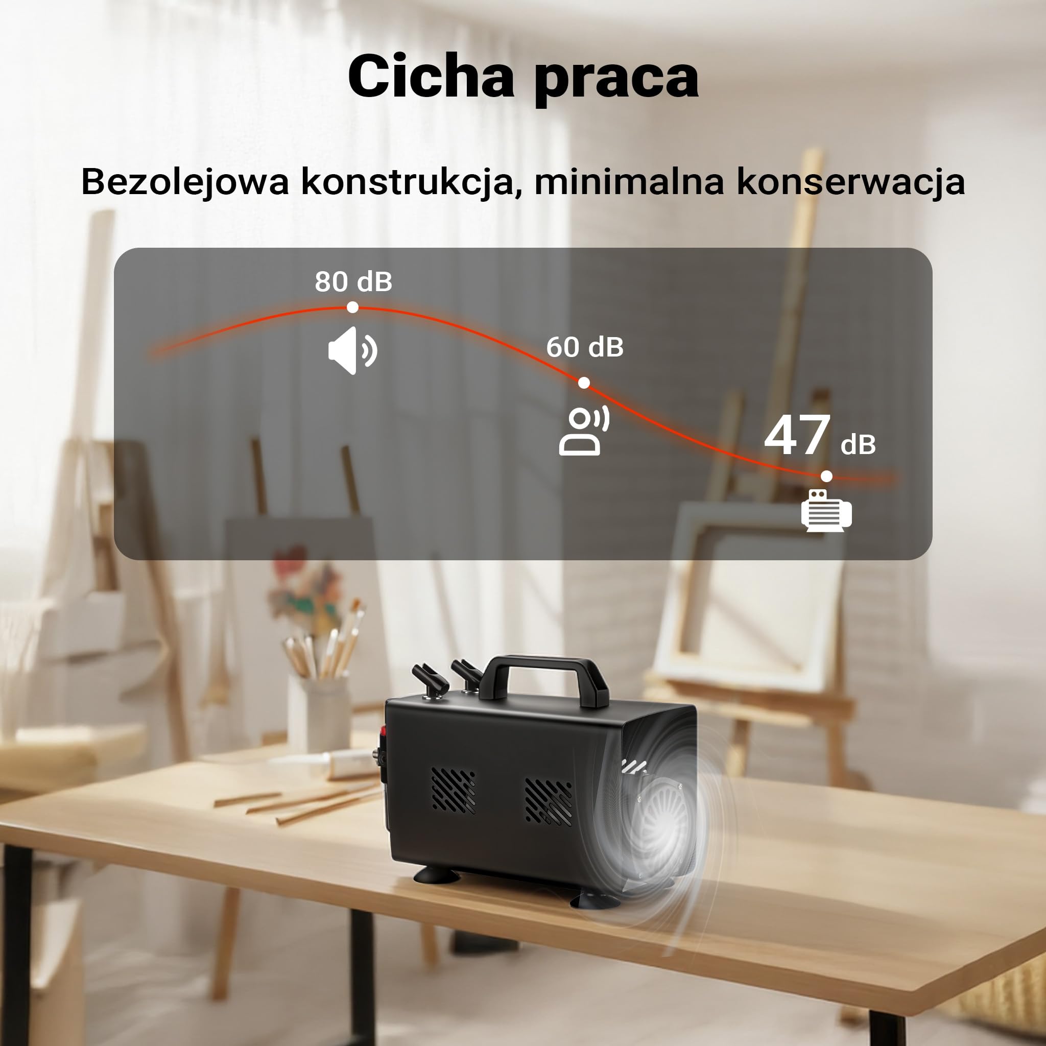 Wiltec Kompresor aerograficzny AS18TB 1/6 KM, sprężarki powietrzne z przepływem powietrza 20-23 l/min, z 1-litrowym zbiornikiem, kompresor powietrza do projektowania aerografem