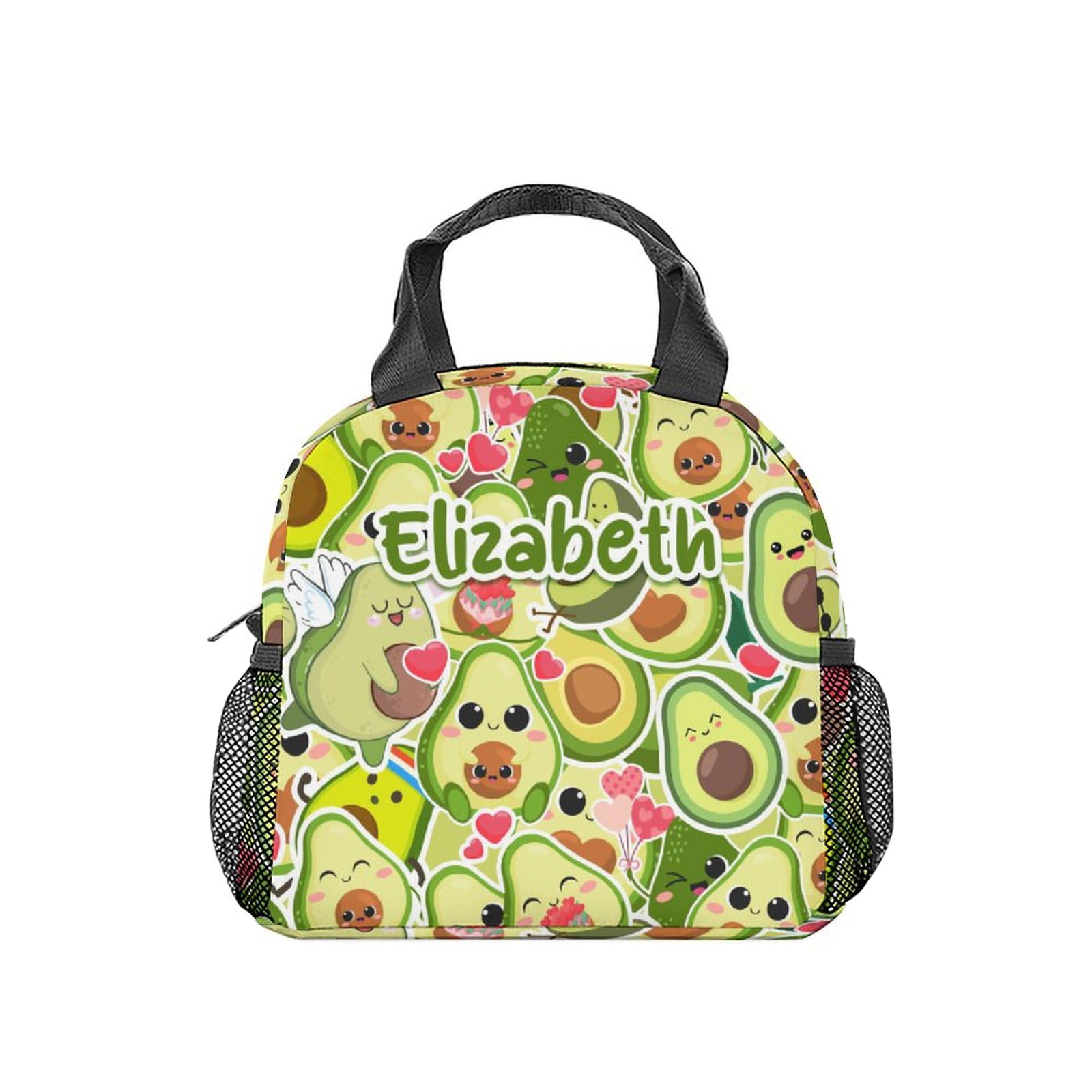 PAKKITOP Custom Name Avocado Lunch Bag for Kids, Personalized Small Lunch Bags Insulated, Cute Reusable Lunchbox for Teen Girls Boys, Green Portable