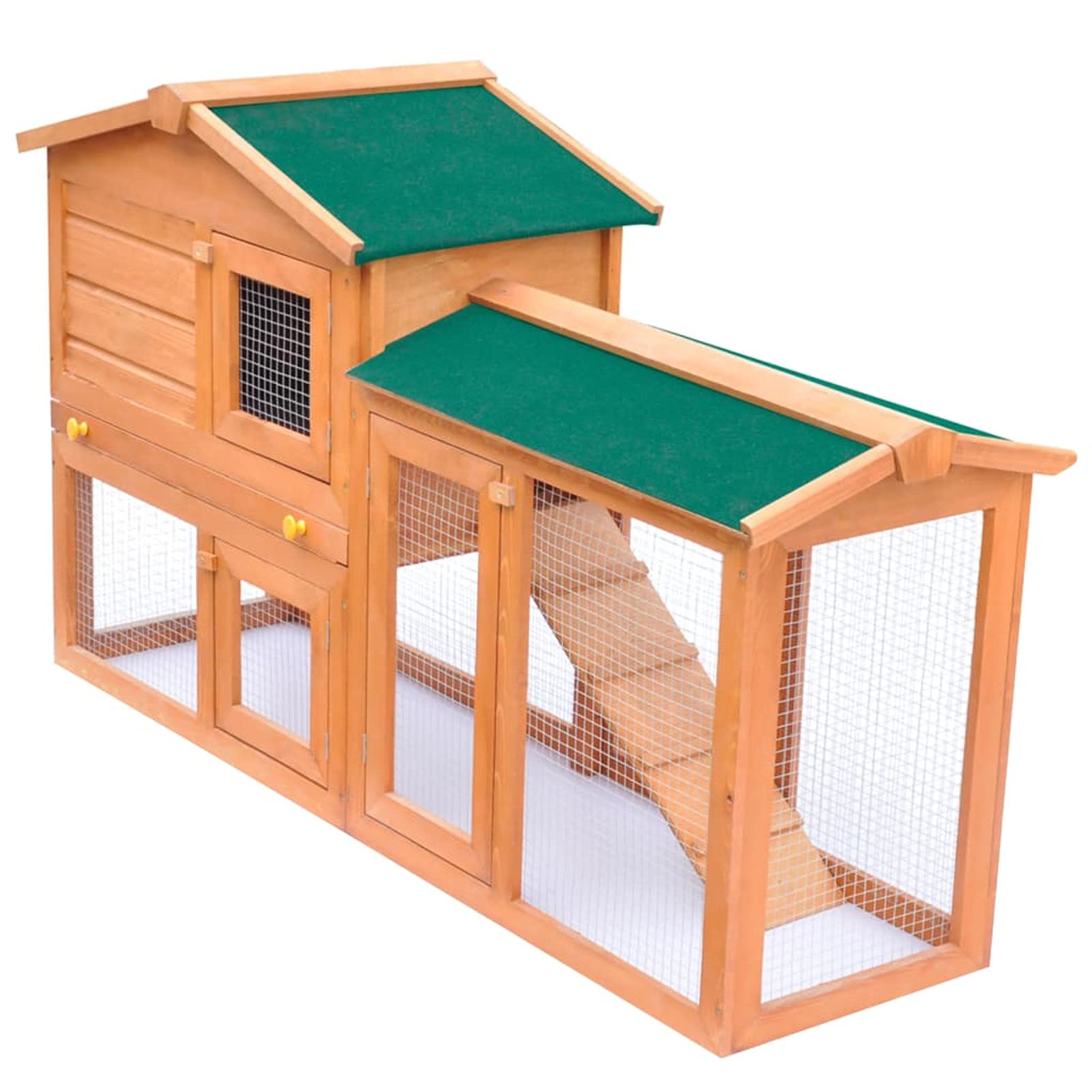 Casa de Animales Grande Jaula conejera, Jaula De Conejo, Casa Cobaya, Casita Conejo, Escondite Grande para Erizo, de Madera, Verde y Madera, 140 x 46 x 85 cm
