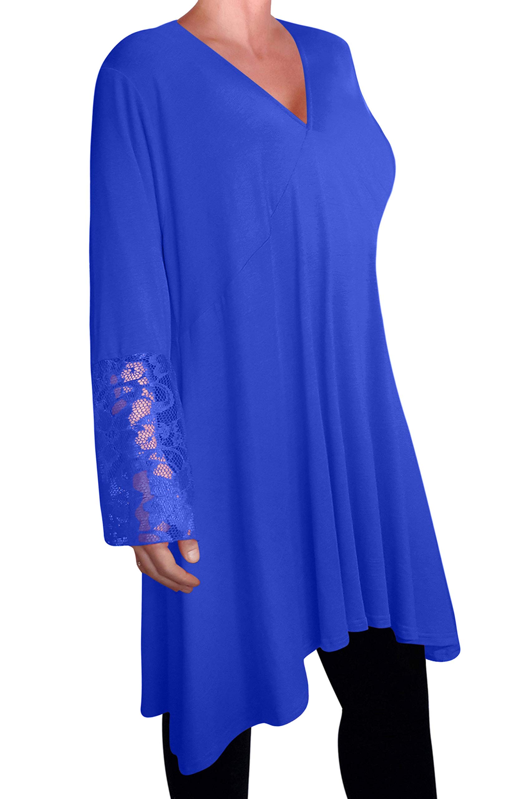 Eye Catch Women's Royal Blue Loose Long Dress Tunic Lace Tops Shirt Plus Size Size 20