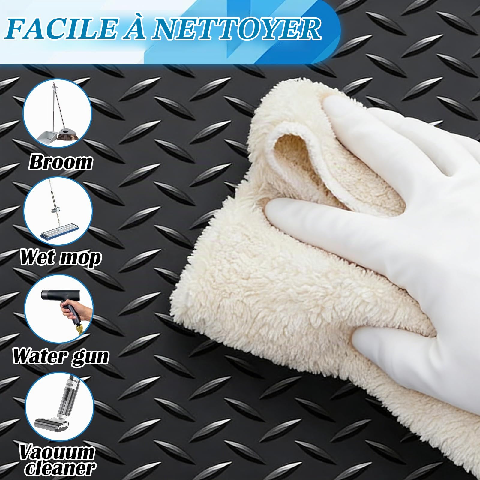 DAJAVE 300 x 150 cm - Tapis de protection en caoutchouc - Vendu au mètre - 1,5 mm - Pour garage | Tapis de sol de garage en caoutchouc antidérapant avec picots pour cave, atelier