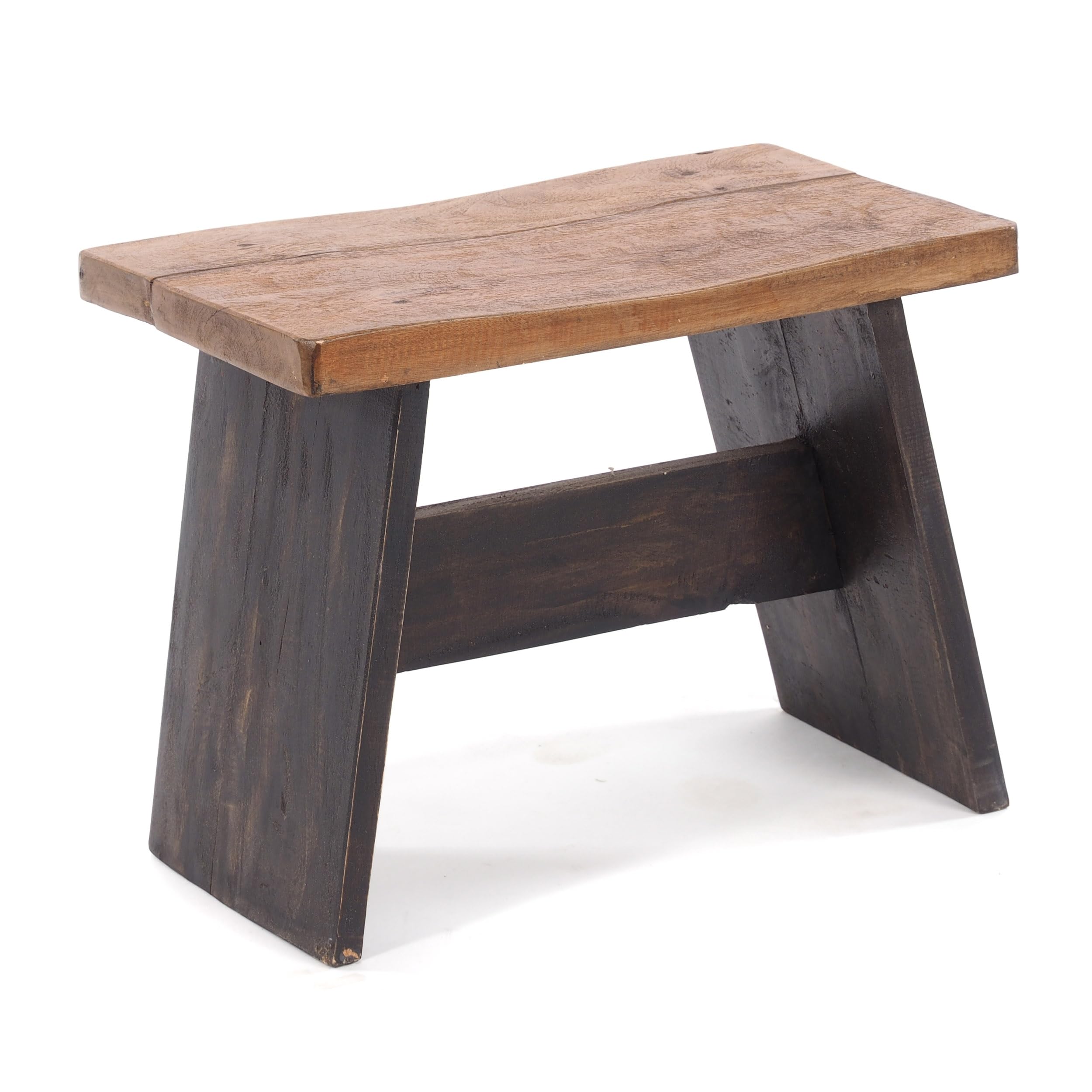DESIGN DELIGHTS RUSTIKALES SITZBÄNKCHEN SCHEMEL 40" | Mahagoni, massiv, 40x31x25 cm (BxHxT) | Fußhocker, Dekohocker aus Holz | Farbe: 04 schwarz-Natur
