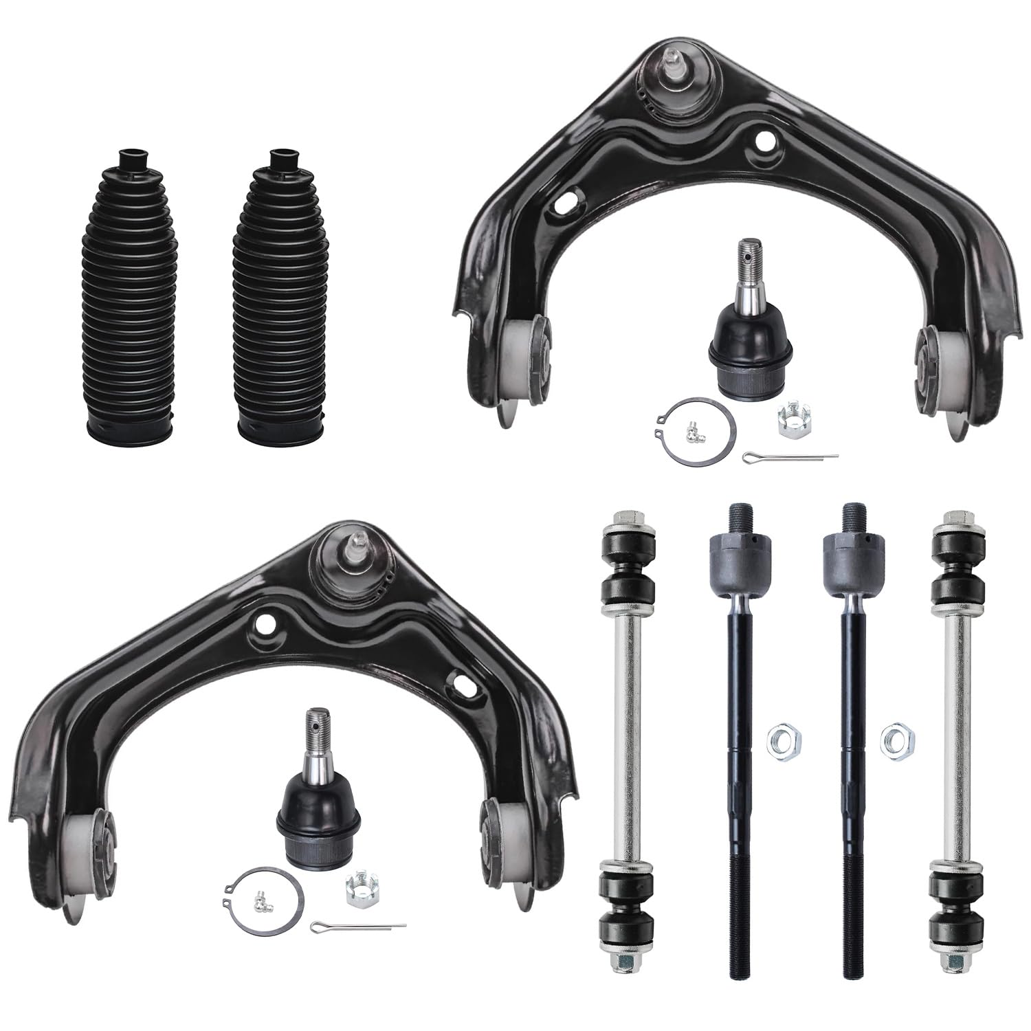 Detroitaxle - Front Upper Control Arms w/Ball Joints + Inner Tie Rods +