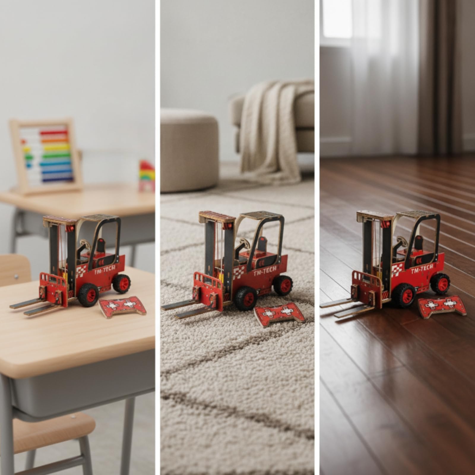 Carrello Telecomandato Kit Modello Fai da Te Giocattolo Educativo Mezzo di Sollevamento Mini Gru Legno Plastica Montaggio Manuale Esperienza