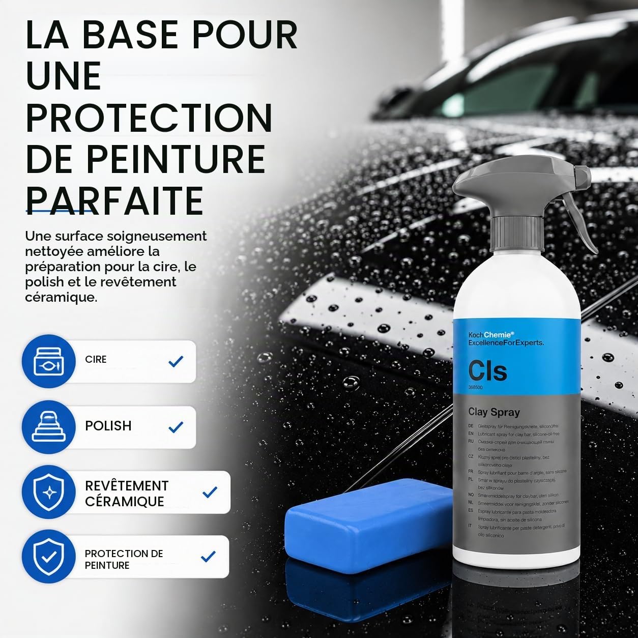 Koch Chemie Kit d'argile de Nettoyage pour Un Nettoyage en Douceur de la Peinture, 100 g, Spray lubrifiant pour pâte de Nettoyage 0,5 l