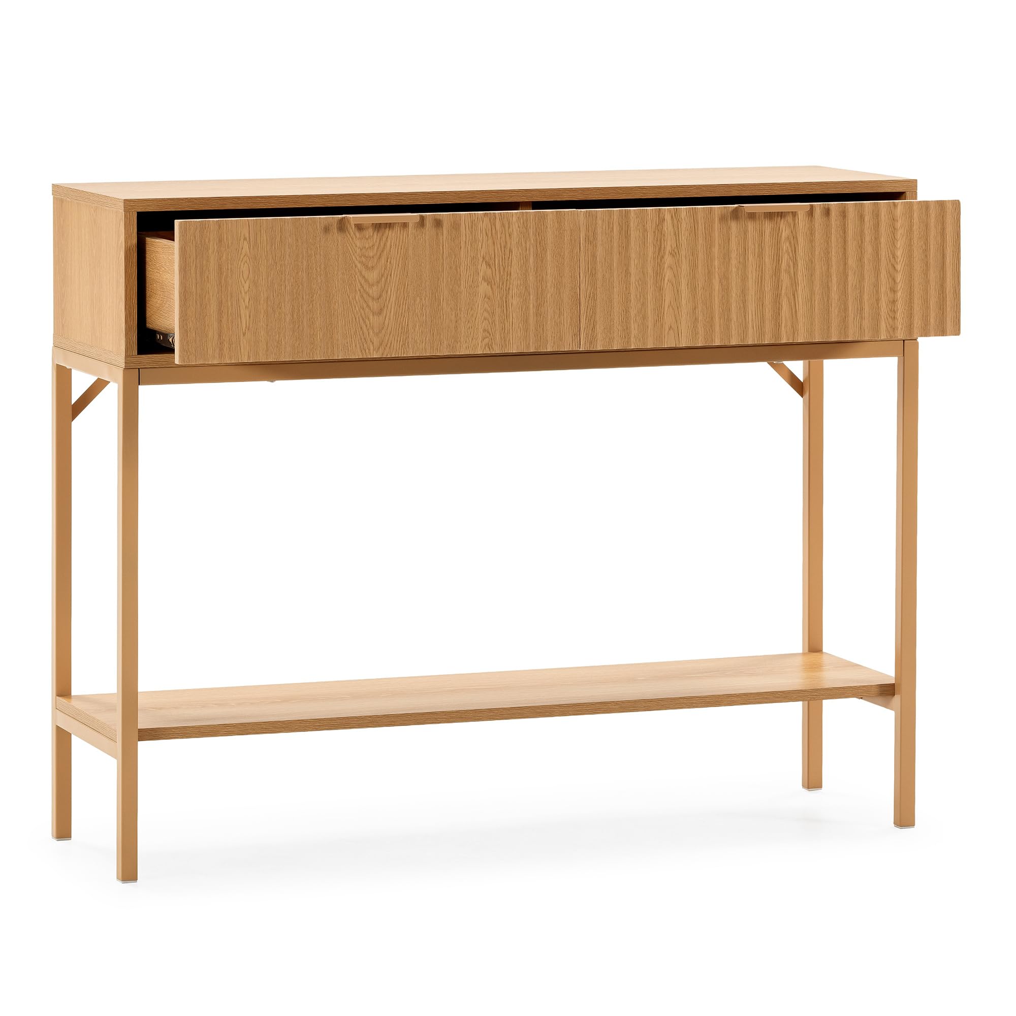 HOMN LIVING Mesa Consola recibidor Lluvia 2 cajones Color Roble, 100 cm (Ancho) 30 cm (Profundo) 80 cm (Altura)