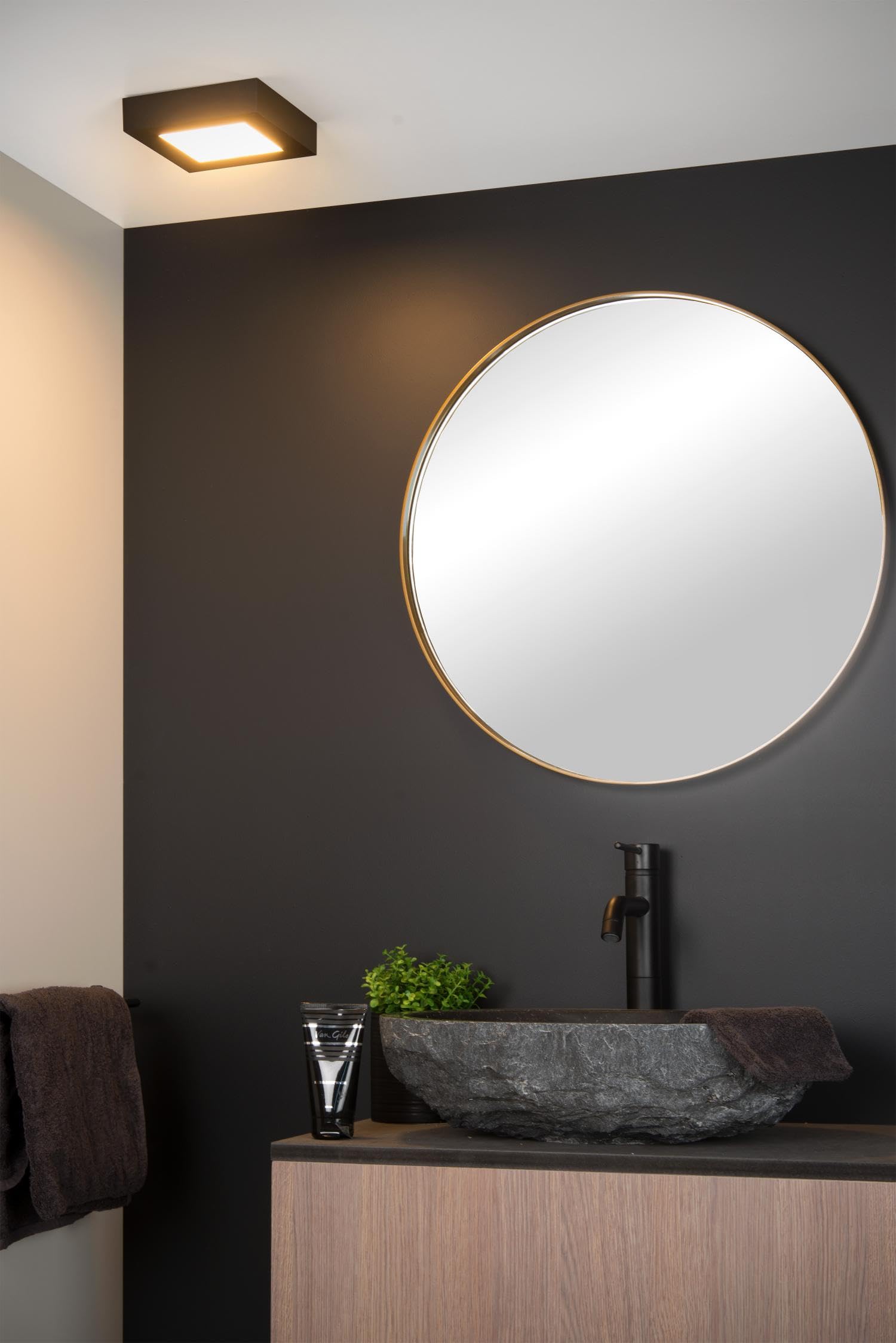 LUCIDE BRICE-LED - Deckenleuchte Badezimmer - LED Dim. - 1x15W 3000K - IP44 - Schwarz