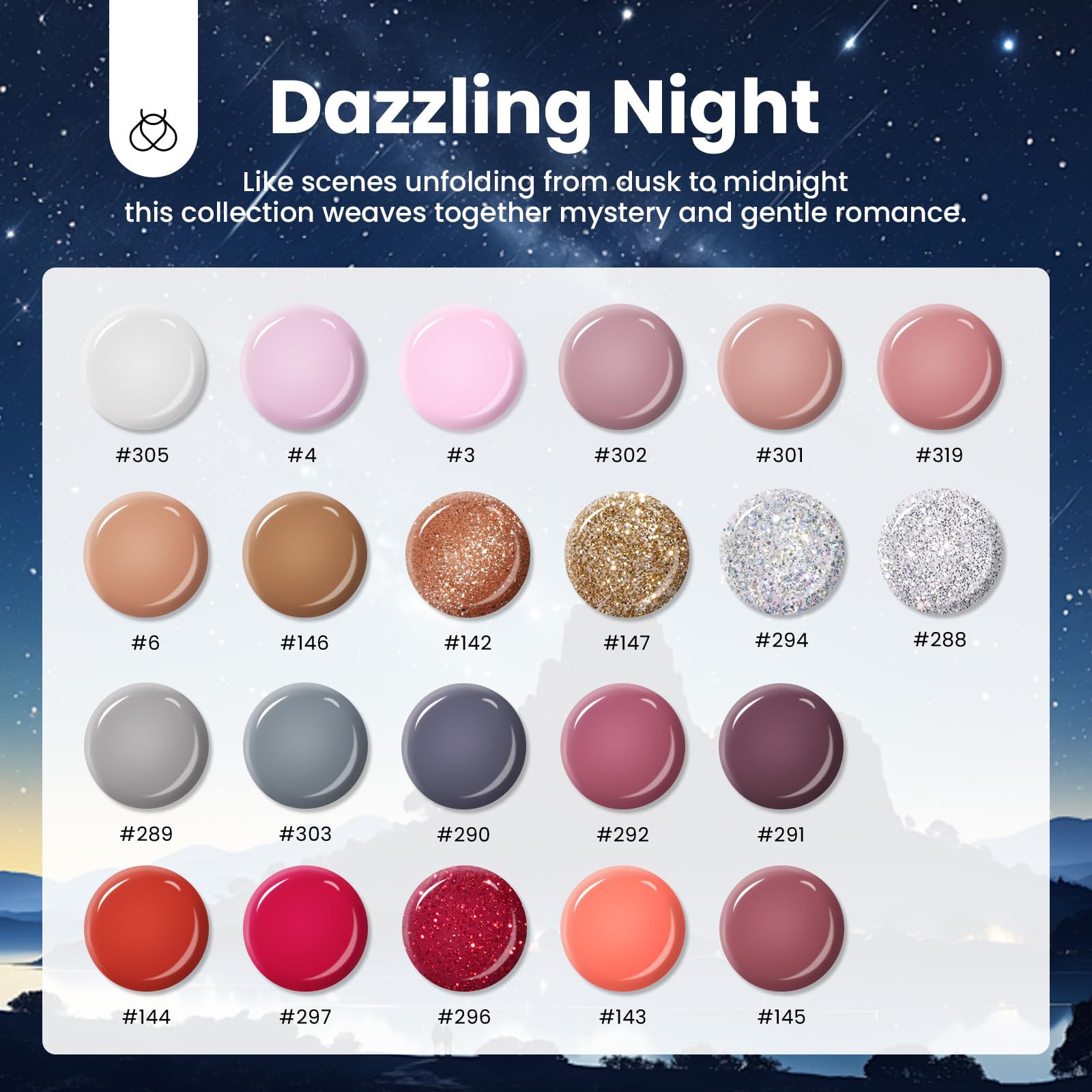 Beetles Poly Nail Gel Kit - 6 Colors Jelly Nude Extension Kit with Slip Solution Builder Nail Enhancement for Beginner & Professional Long Lasting DIY Home Gift for Women, UV & LED Needed: Dazzling Night