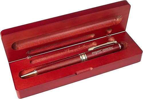 Miniatura 9 de Sistema grabado personalizado de la pluma de madera, pluma ejecutiva y caja con personalización libre, bolígrafo de palo de rosa con estuche para