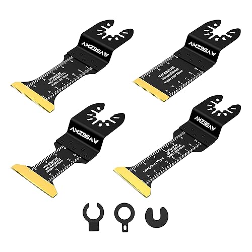 AMZBSAW 4 cuchillas oscilantes de titanio para cortar metal, cuchillas multiherramienta para clavos de metal, material duro y plástico de madera,