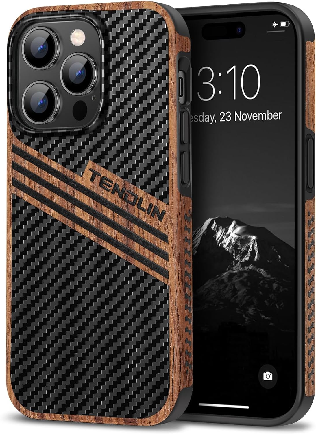 TENDLIN Compatible with iPhone 14 Pro Max Case Wood Grain with Carbon Fiber Texture Design Leather H… TENDLIN Compatible with iPhone 14 Pro Max Case Wood Grain with Carbon Fiber Texture Design Leather H…