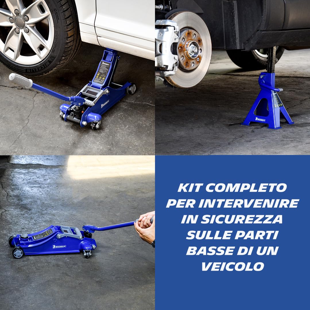 MICHELIN Kit Cric Idraulico a Carrello 1,8T con 2 Cavalletti Fissi 2T