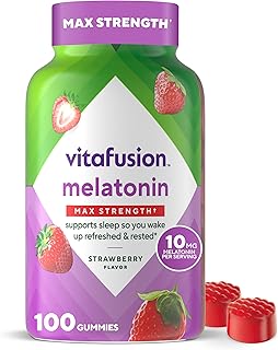 vitafusion Max Strength - Suplementos de melatonina para dormir, suplementos de sueño con sabor a fresa, para adultos, 100 unidades