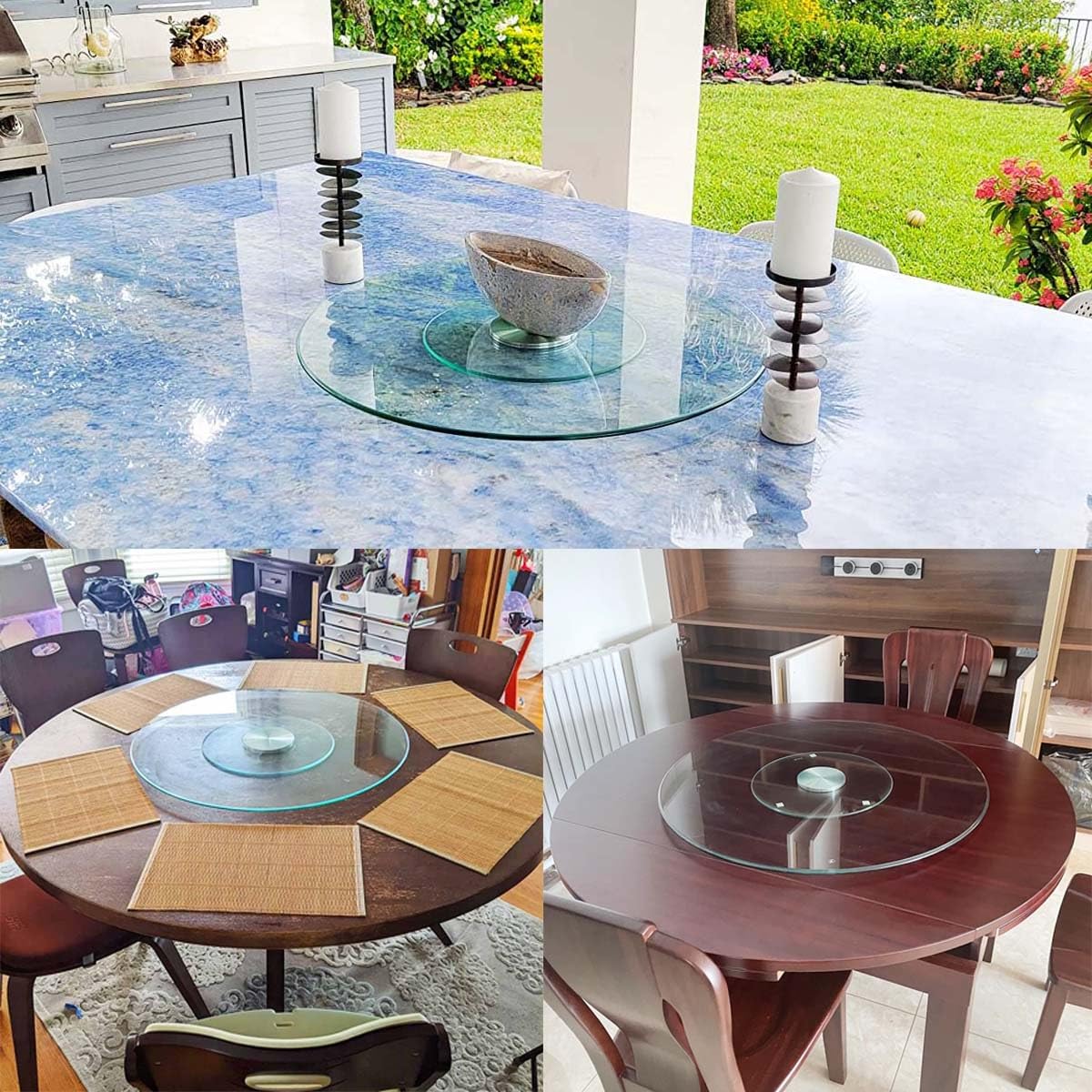 50-120cm Plateau Tournant Rond en Verre Transparent Lazy Susan Grand Plateau Tournant en Verre Transparent Plateau De Service, Plateau De Service Robuste avec Roulements Silencieux(50cm/19Inch)