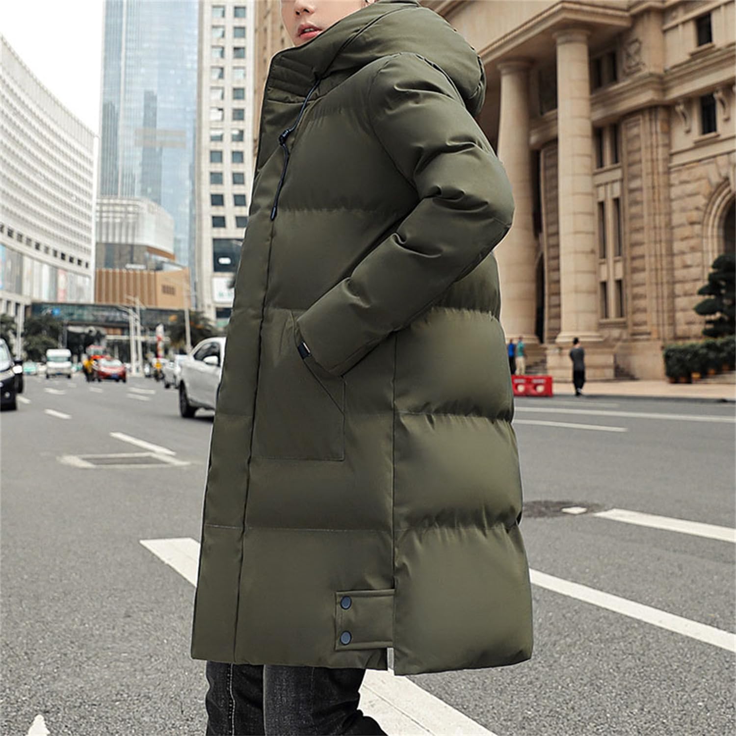 Piumino Lungo Uomo Invernale Caldo Piumino Trapuntato con Cappuccio Parka Zip Spesso Cappotto Invernale Giacca Termica da Uomo