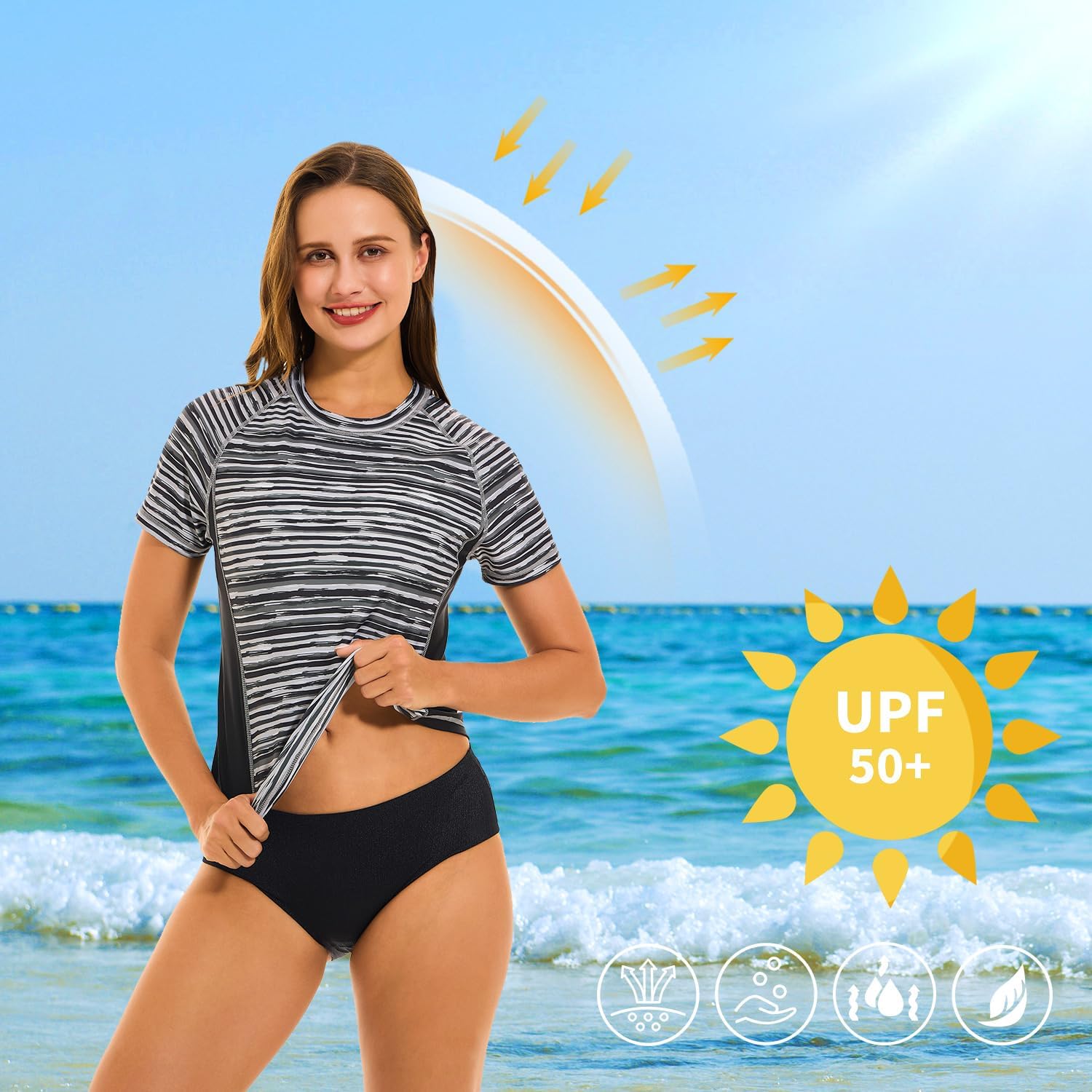 HODOSPORTS Women's UPF 50+ Rash Guard Sun Protection Swim Shirt Quick Dry Swimsuit Lightweight Short Sleeve - Image 4