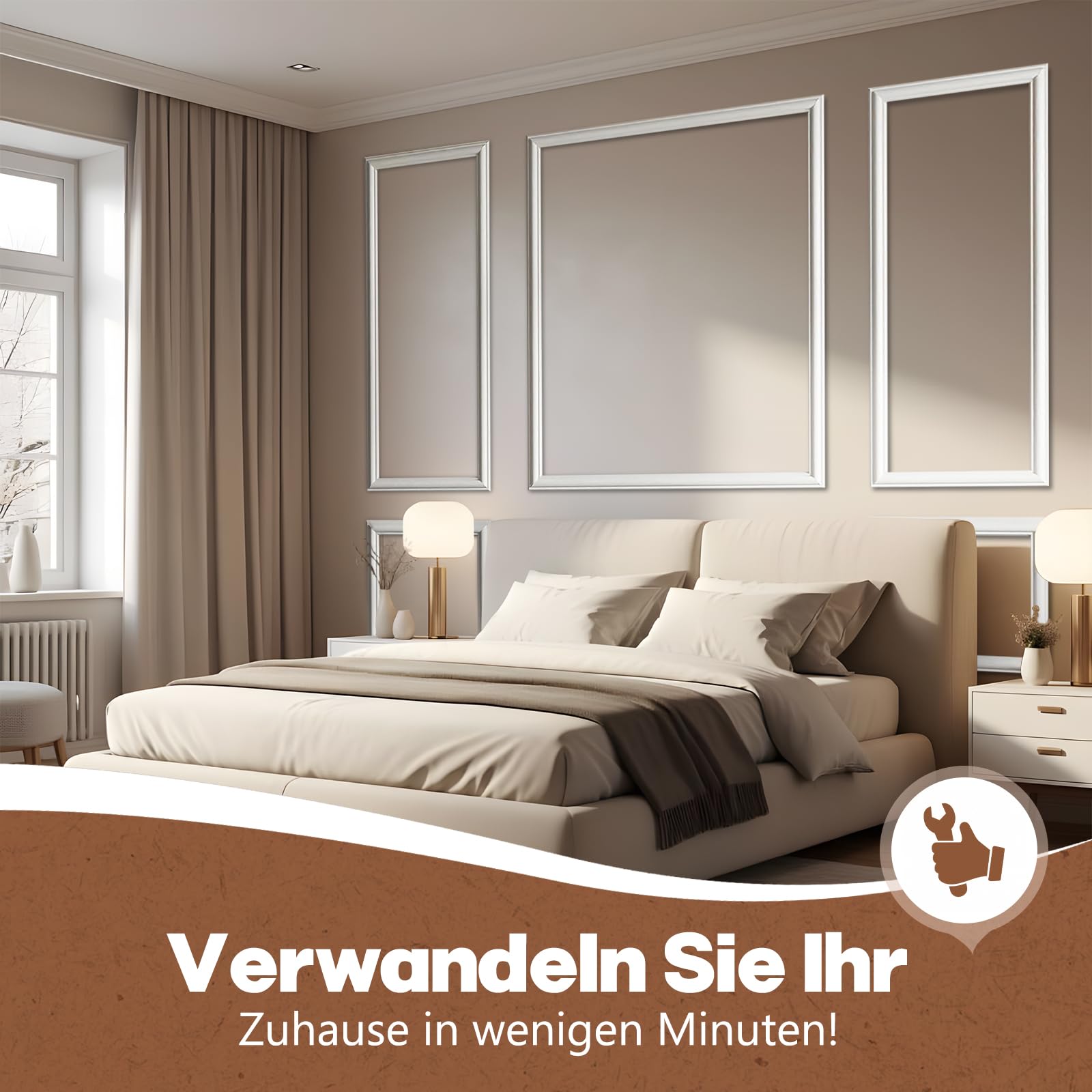 Wandpaneel-Set – 6 Stück Zierleisten-Set für Akzentwand & Wandverkleidung – Lackierbar & Feuchtigkeitsresistent – Für Wohnzimmer, Schlafzimmer & Innenräume – DIY Installation