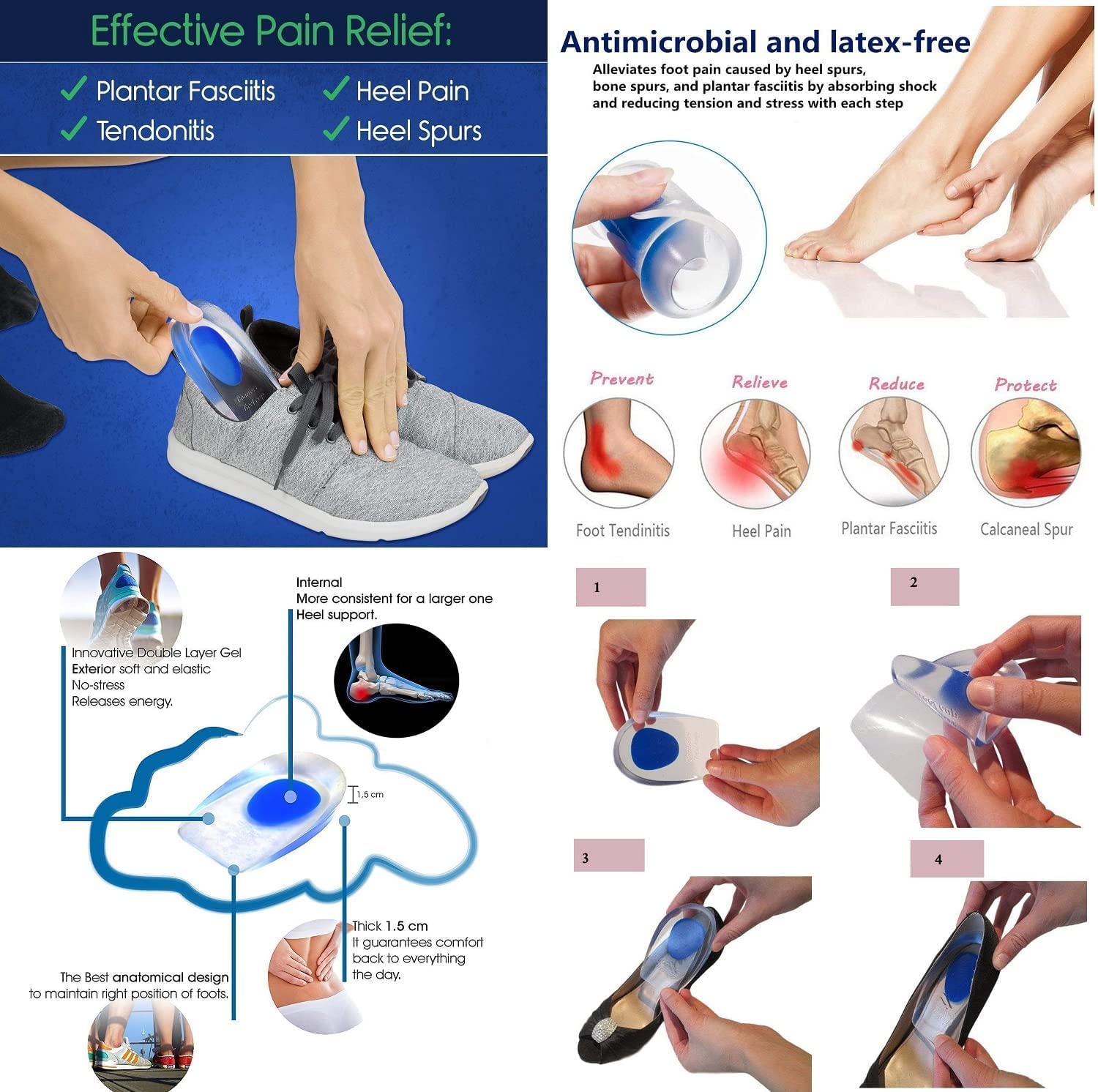 FEXMY Combo Self-Adhesive Heel Grips & Cushion Inserts for Loose Shoes – Heel Pads, Shoe Bite Protector & Height Increase Insoles – Shoe Sole & Insoles for Men, Silicone Insoles for Women 1